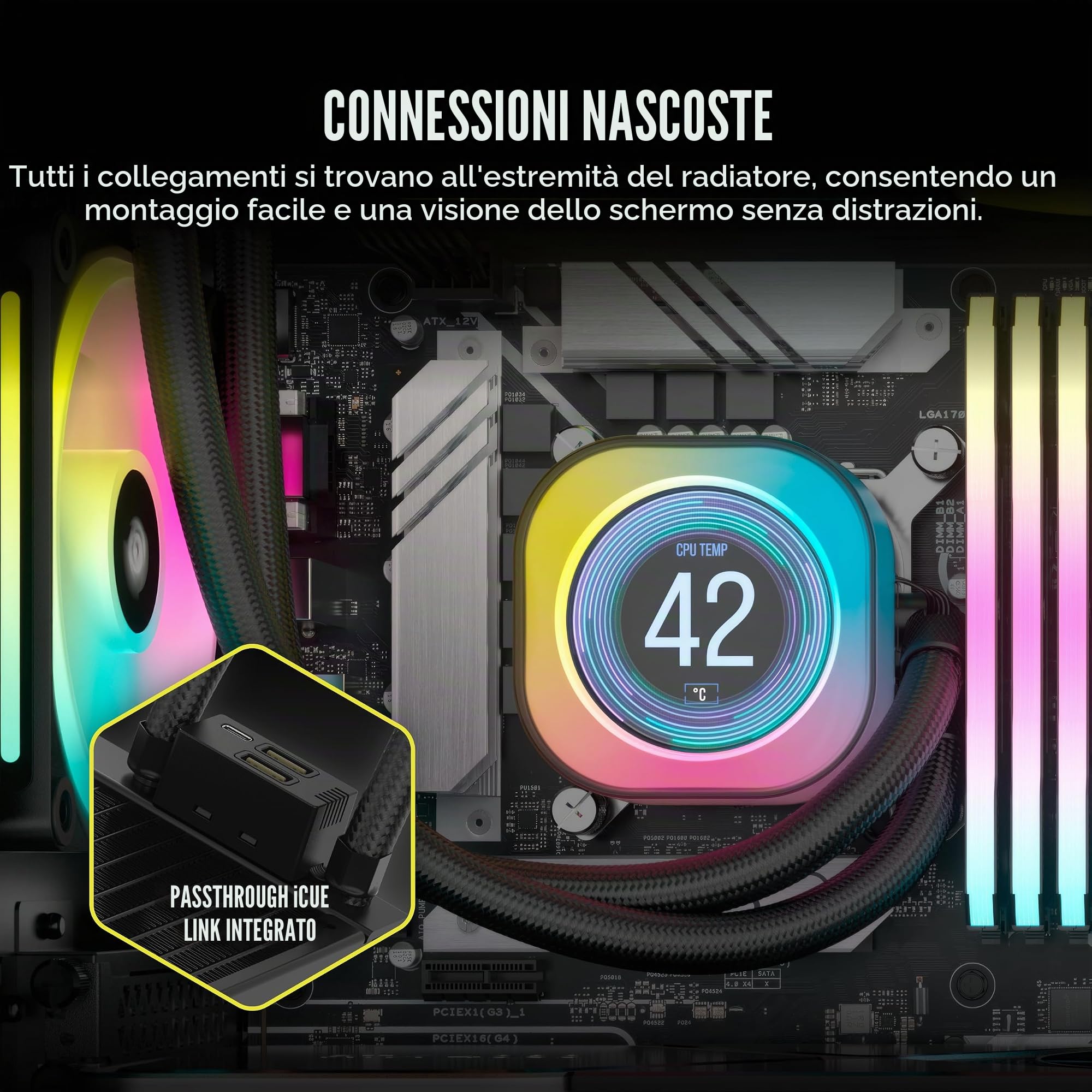 CORSAIR iCUE LINK H150i Raffreddatore CPU LCD a Liquido - 360 mm AIO - Ventole QX120 RGB - Schermo LCD IPS da 2,1" - Adatto a Intel LGA 1700, AMD AM5 - Hub di Sistema iCUE LINK Incluso - Nero