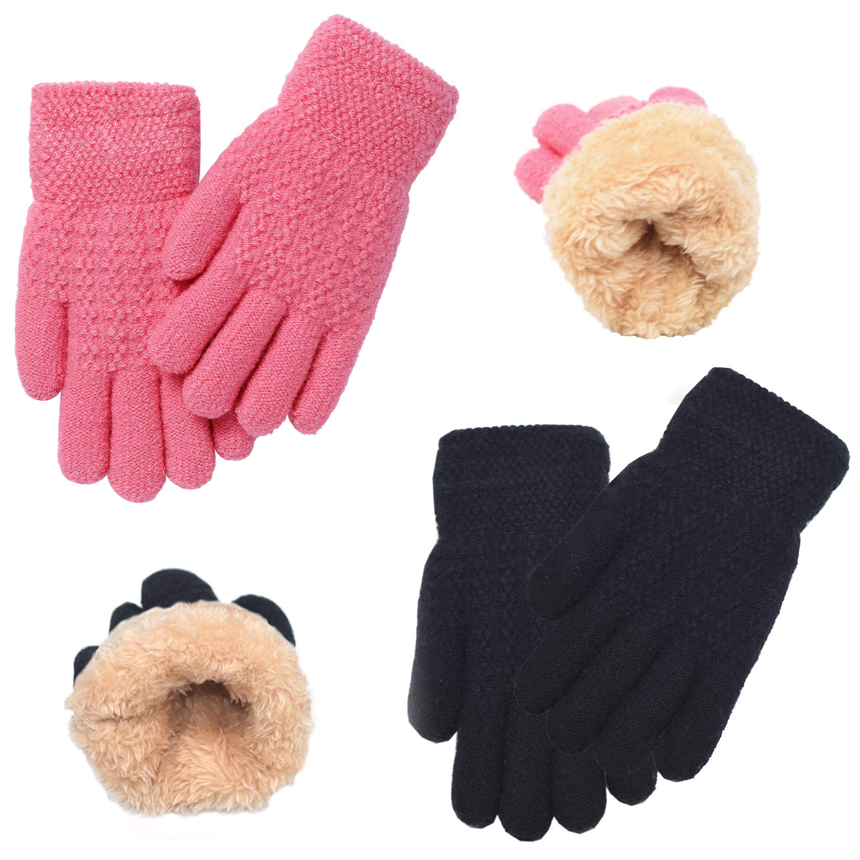 FENELY Winter Gloves for Boys Girls - Kids Warm Knit Thermal Cable Knitted Gloves Wool Fleece Lined Mittens for Cold Weather