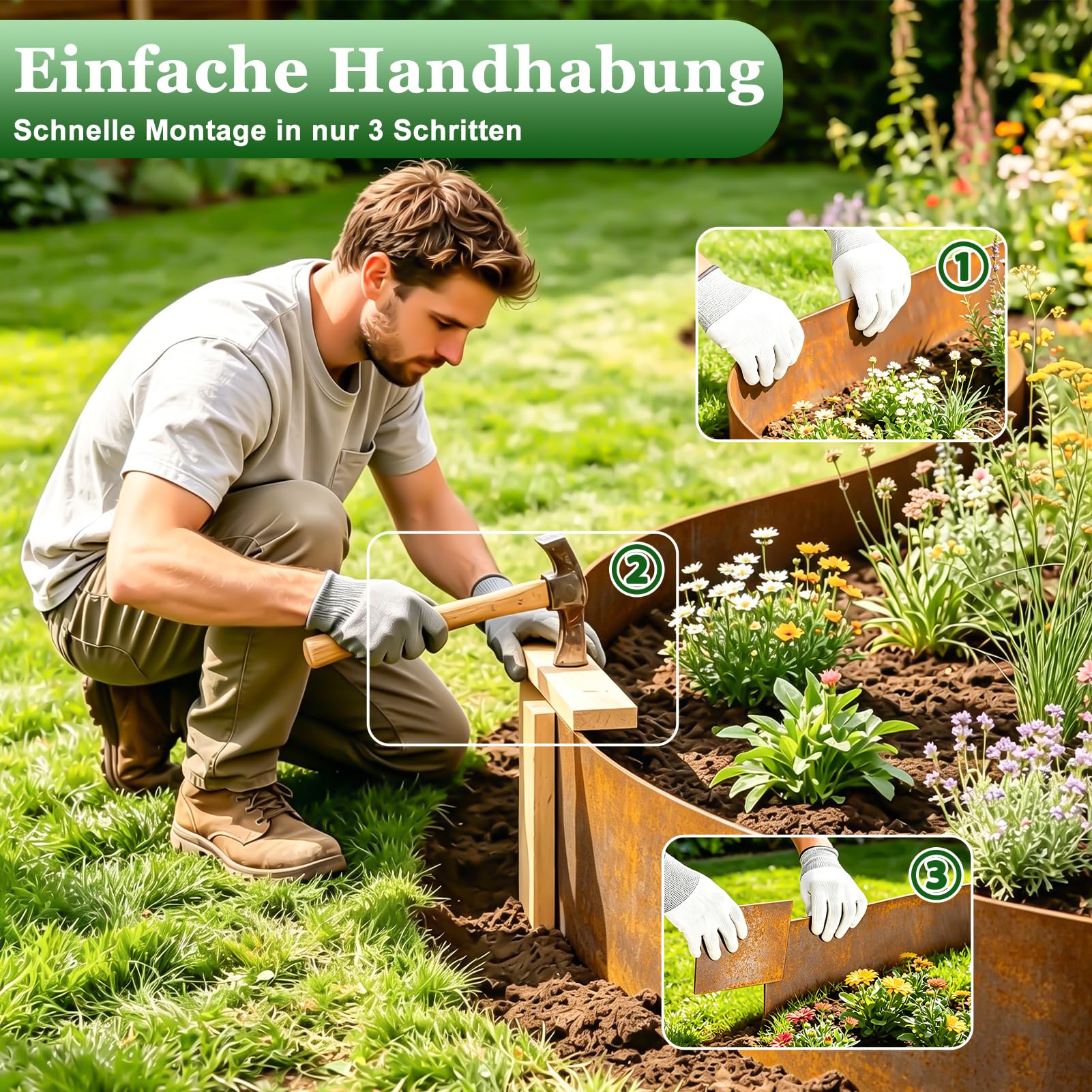Cortenstahl Rasenkante, Beeteinfassung Metall, 10 m, 15 cm hoch, 0,6 mm
