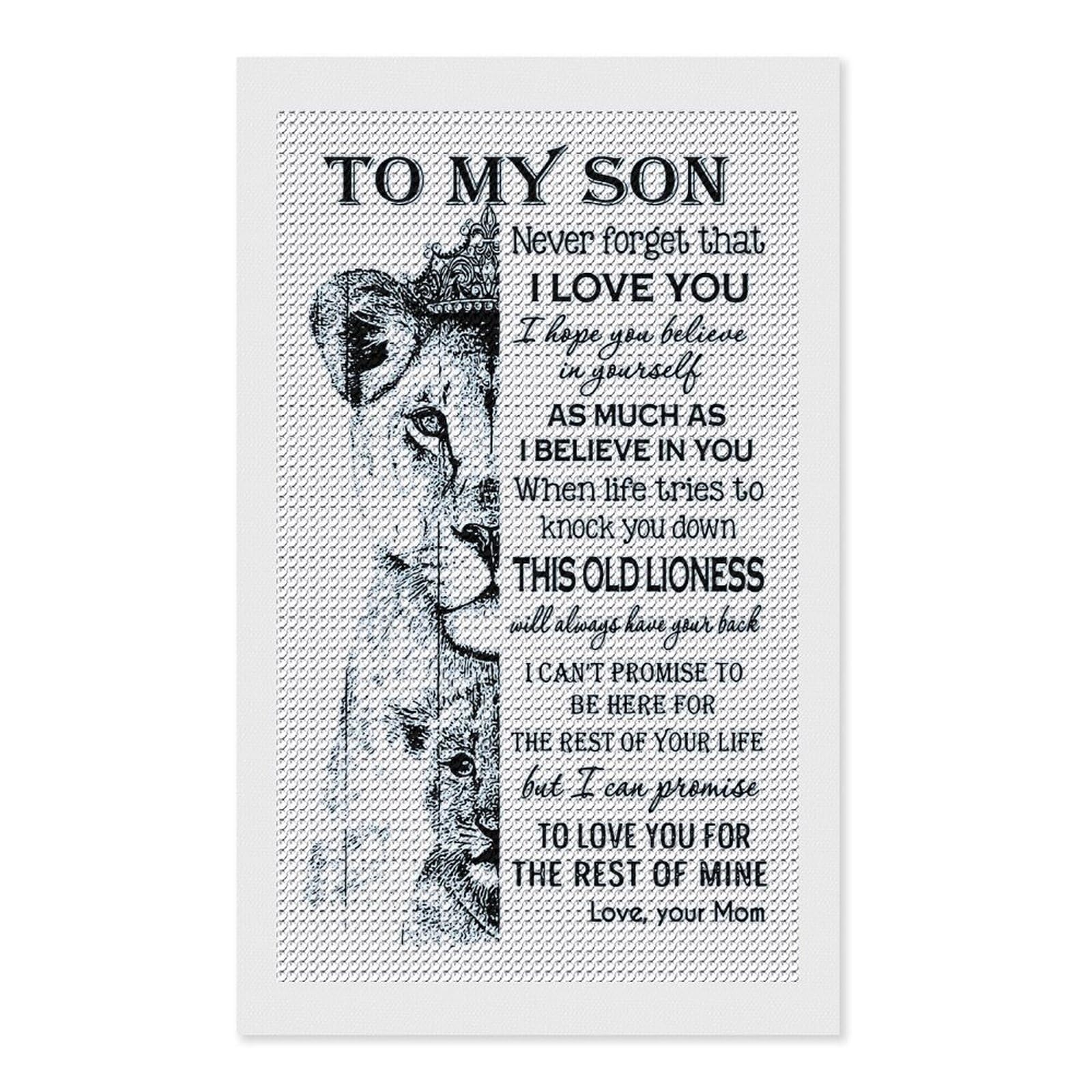 Junmoney to My Son Lion Diamond Painting Canvas Set 12"x20", for Women, Mindful Craft Activity, Cosy Home Accent, Festive Craft Gift