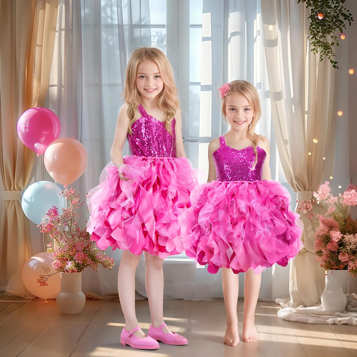 HB HBB MAGIC Tutu Sparkly Sequin Dress Girls Toddler Prom Birthday Party Formal Fancy Pink Dresses - Image 3