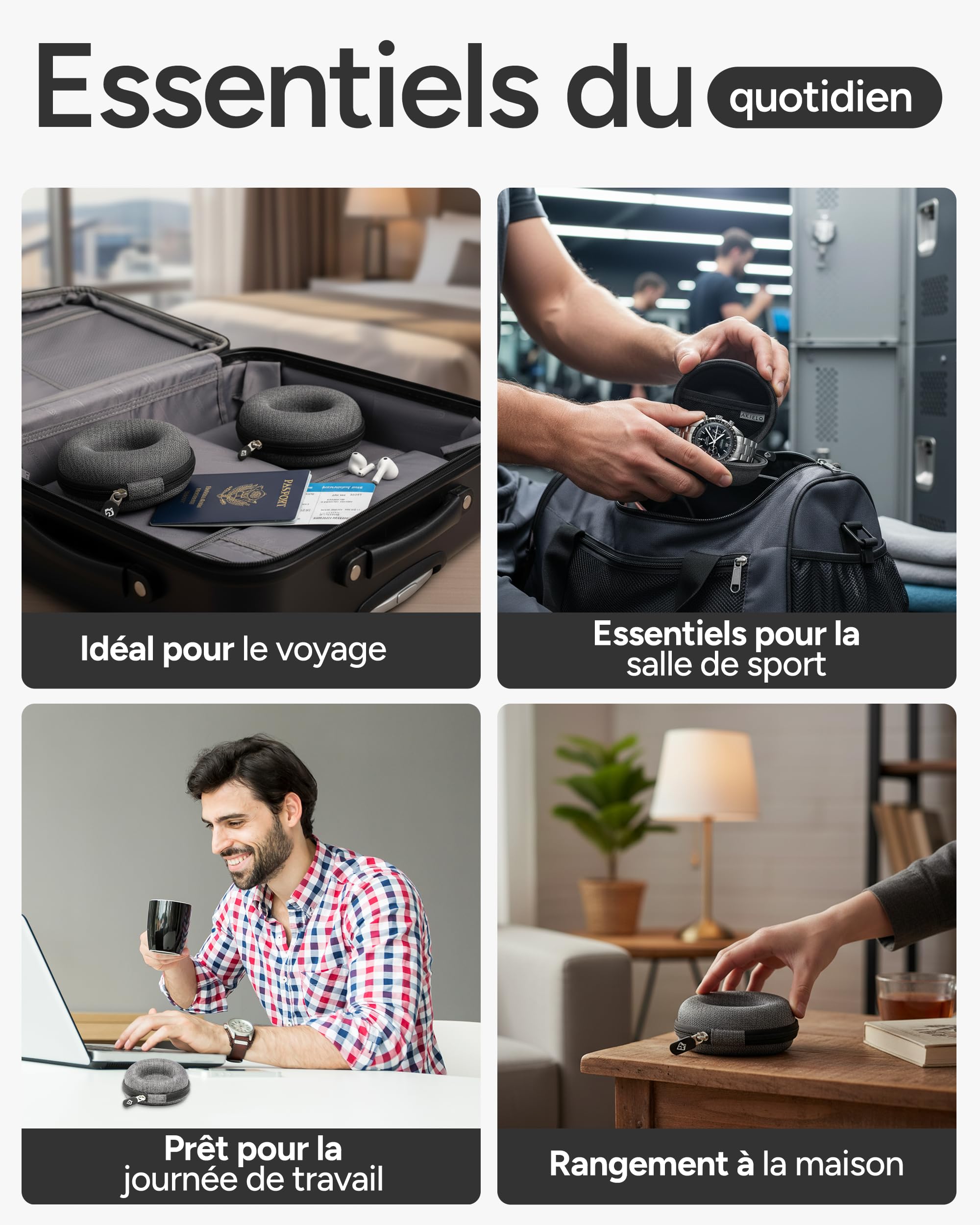 AKIELO Boîte pour Montre – Étui de Voyage pour Montre avec Chiffon de Nettoyage et Coffret Cadeau – Convient aux Montres-Bracelets et Montres Intelligentes pour Hommes et Femmes jusqu'à (Gris Charbon)