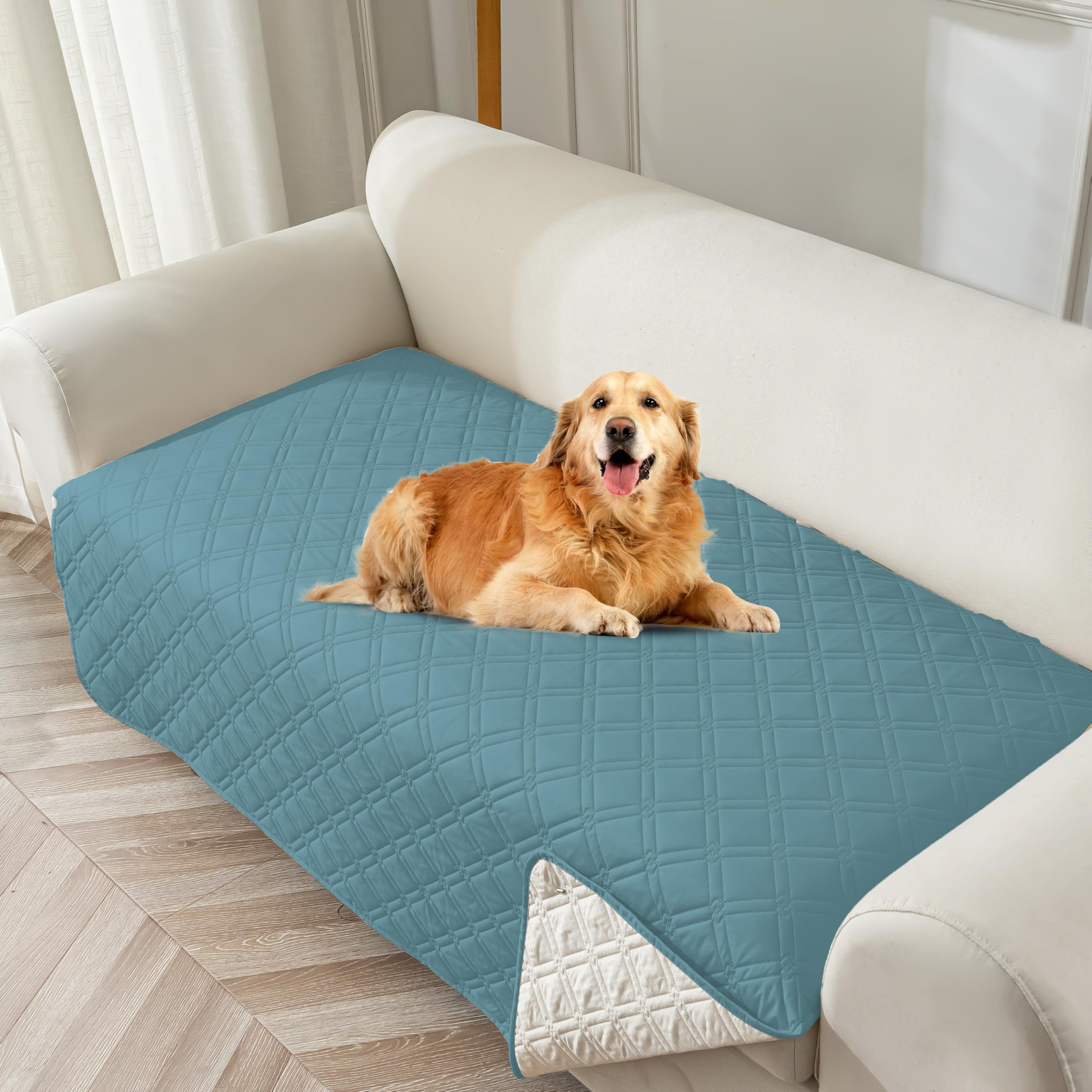 Genina Waterproof Couch Cover,Washable Anti-Slip 78inch Sofa Covers with 3 Cushions,Sectional Couch Covers for Pets Friendly, Sofa Slipcovers for Dogs Cats(78inch/Blue)
