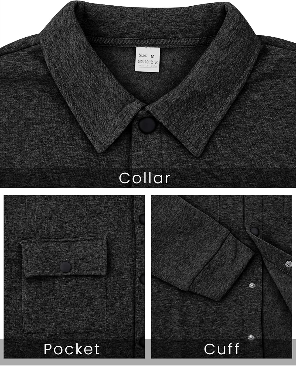 Eisctnd Men's Fleece Button Down Shirts Long Sleeve Warm Shirt Jacket Lightweight Casual Shacket with Pockets - Image 5