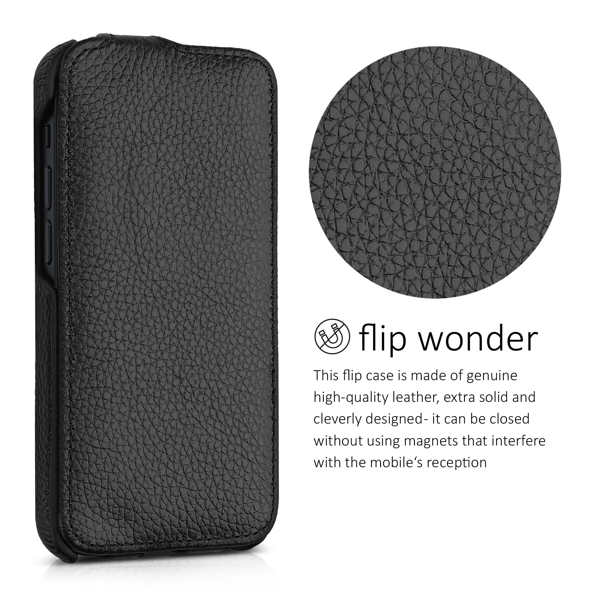 kalibri Custodia a Flip Ultra Slim Custodia compatibile con Apple iPhone 13 mini - Pelle Custodia protettiva Case in nero