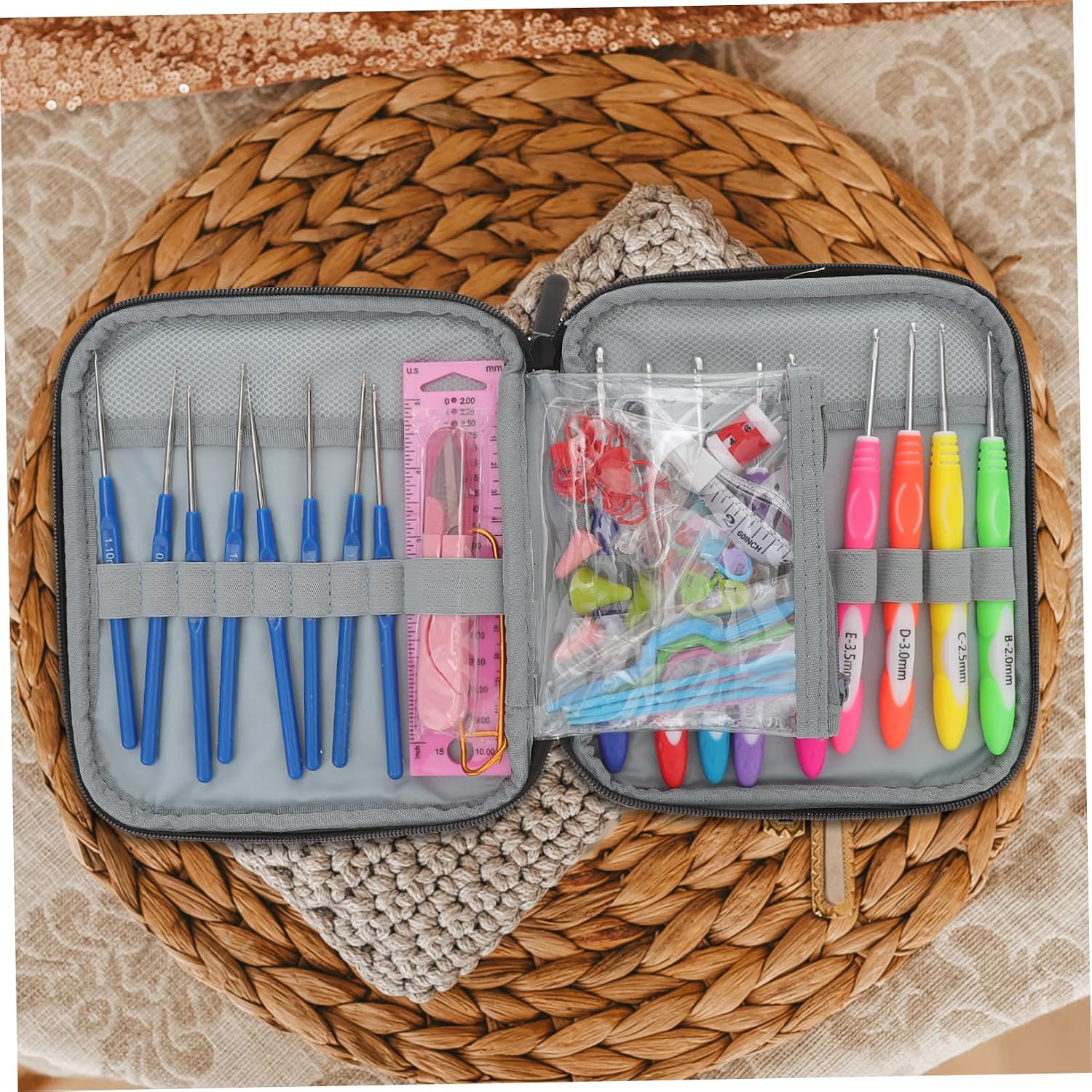58 Piece DIY Crochet Kit with Aluminum Hooks and Storage Bag