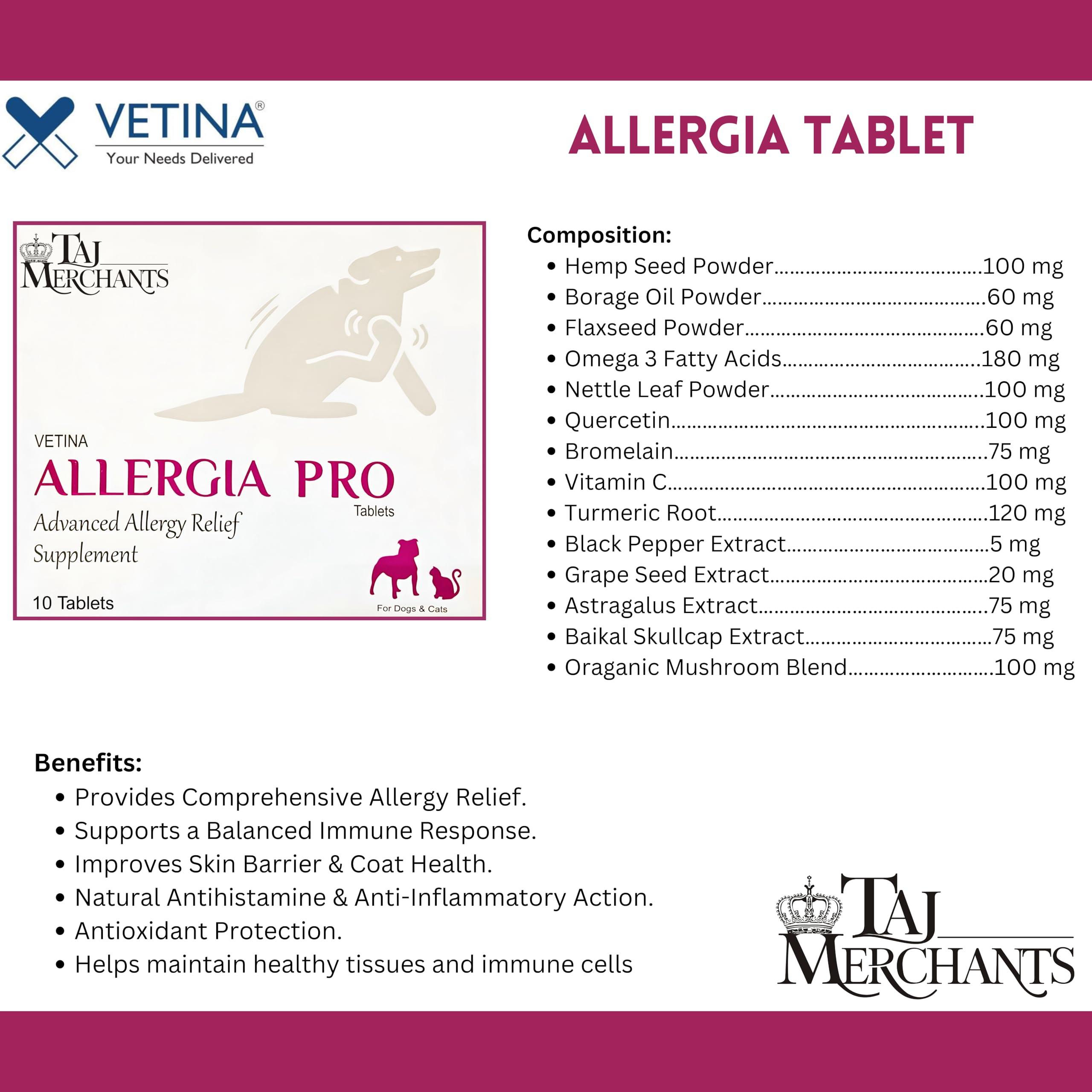 (OG) TM Presents ALLERGIA PRO Supplement for Dogs and Cats|||Ultra Pure||10 Tablets 2