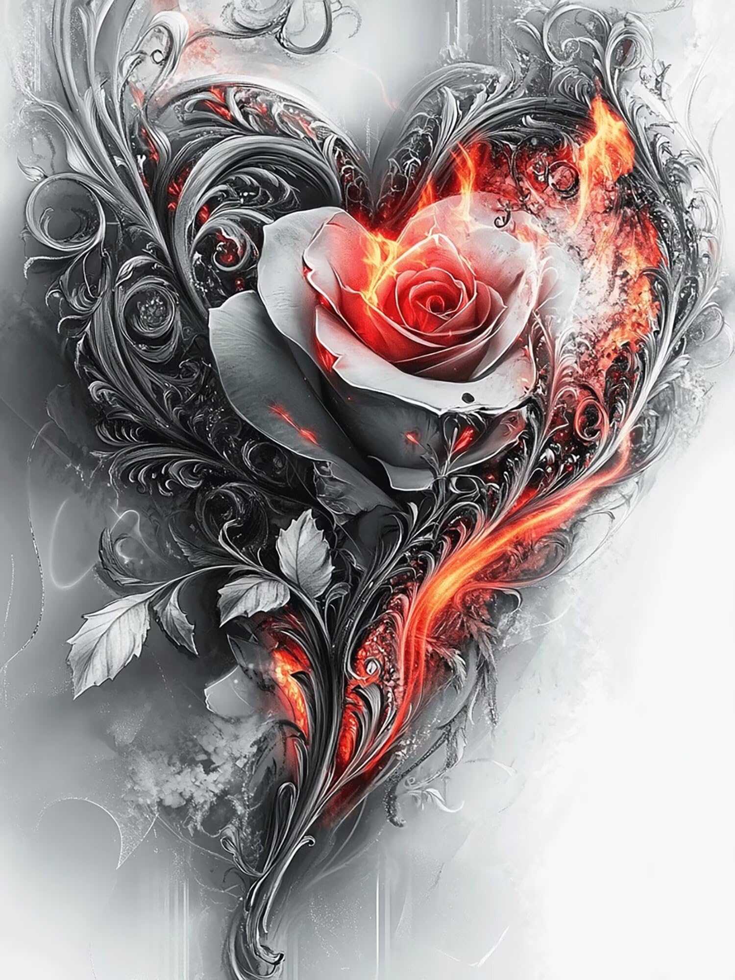 Grau Diamond Painting Rose Diamond Painting 70x100cm, 5D Vollbohrer Diamanten Kinder Anfänger Bastelset DIY Set Erwachsene Kreativ Set für Erwachsene für Zimmer Wand Deko Geschenke für Frauen,Model867