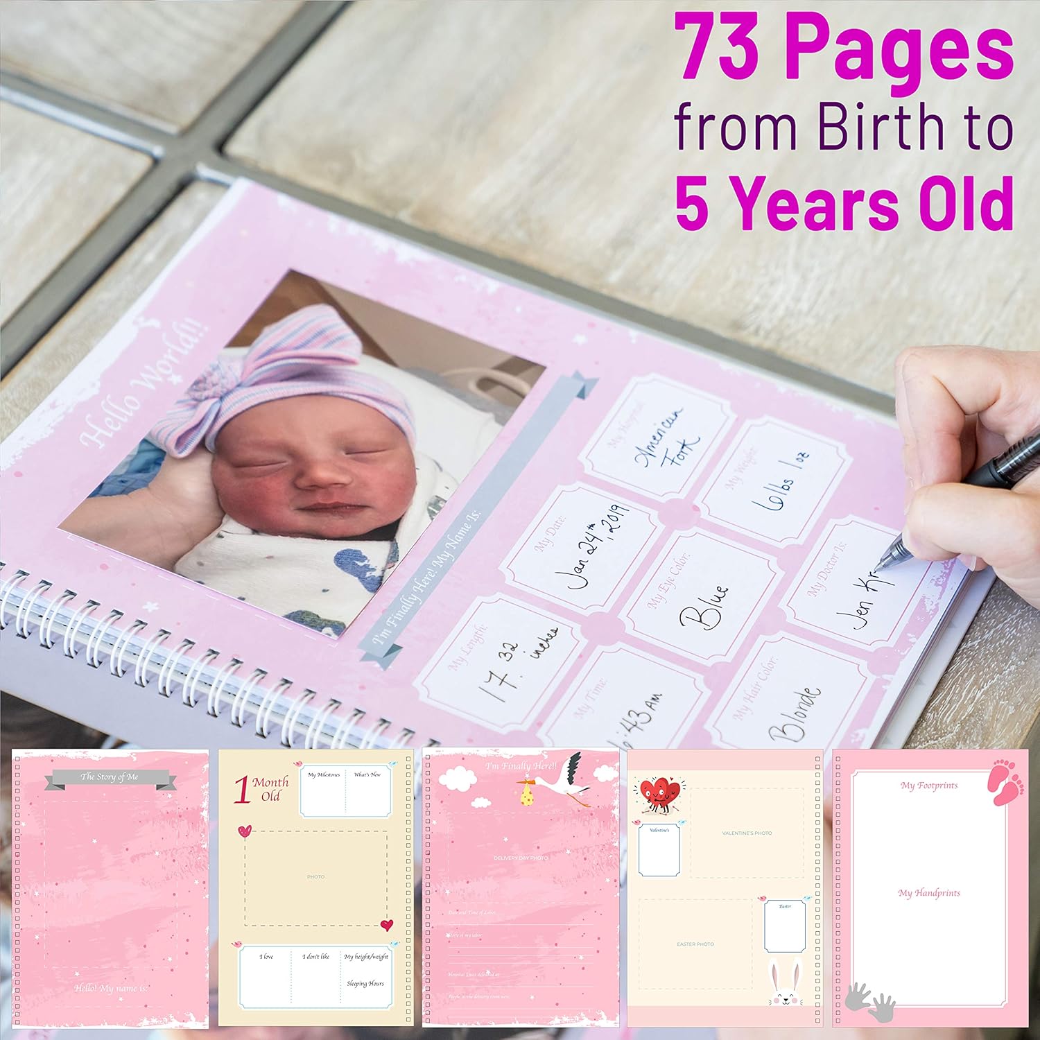 Little Growers Baby Memory Book WITH Keepsake Box, Baby Milestone Stickers AND Baby Footprint Kit - First 5 Years New Baby Scrapbook AND Photo Album, 5 Baby Shower Gifts in 1, for Newborn Girl : Baby