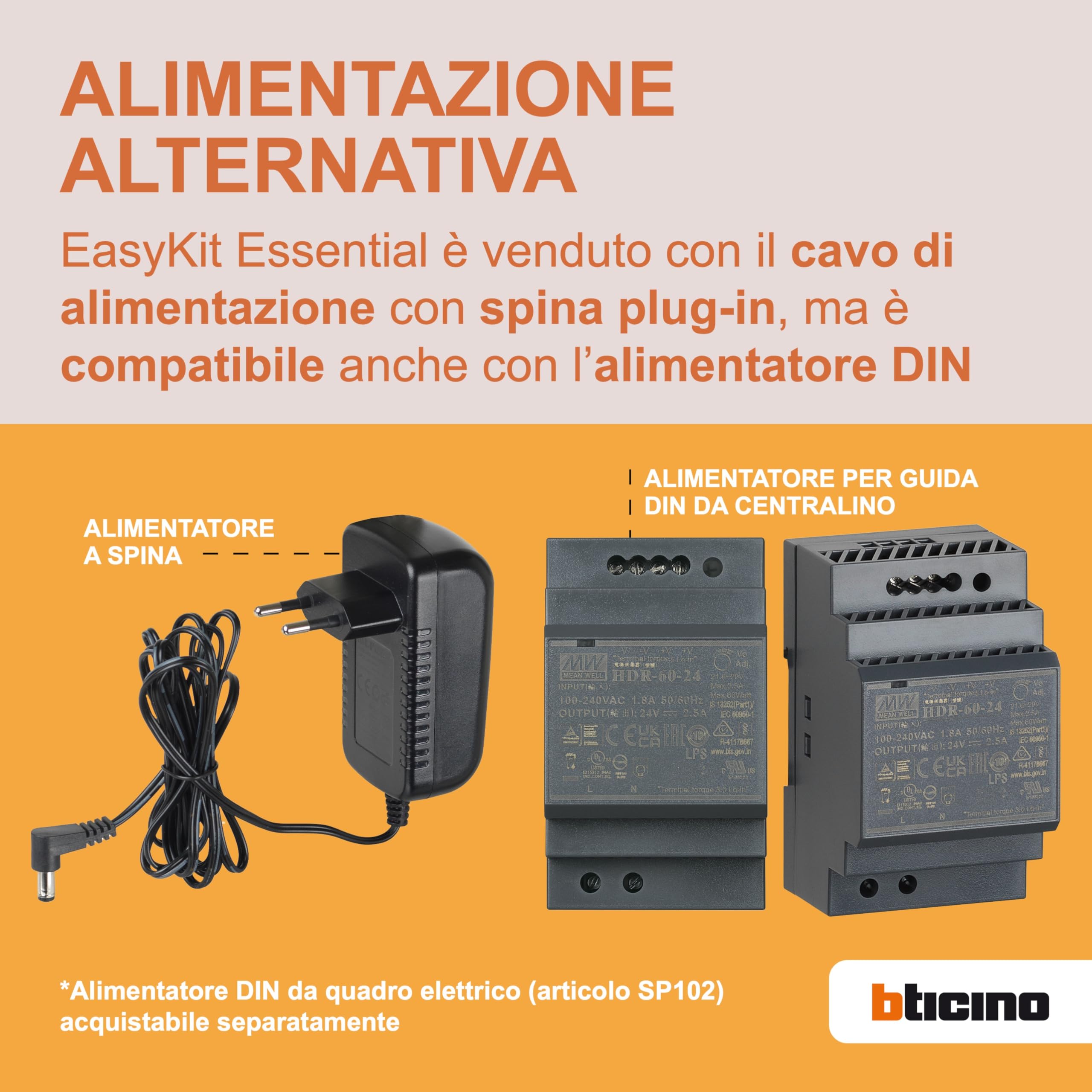 BTICINO 318913 Videocitofono Easykit Plus, Kit Monofamiliare Espandibile, Plug-In 2 Fili, Monitor 7" a Colori, Vivavoce, Visione Notturna, Audio Bidirezionale, Pulsantiera Esterna con Telecamera
