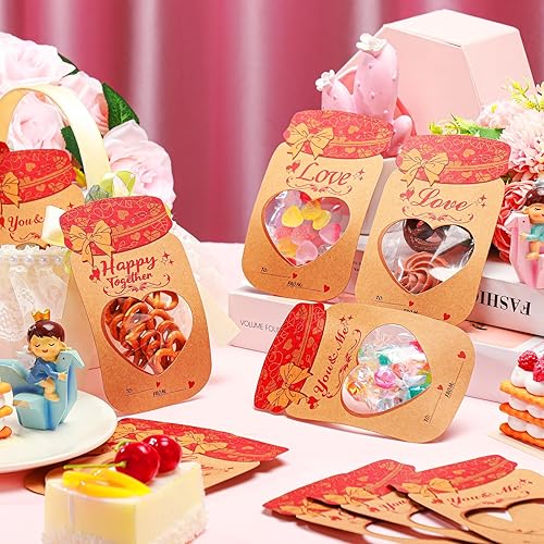 Miniatura 3 de Chivertion Juego de 160 tarjetas de tarro de caramelo para el día de San Valentín, tarjetas de papel kraft para intercambio del día de San Valentín,