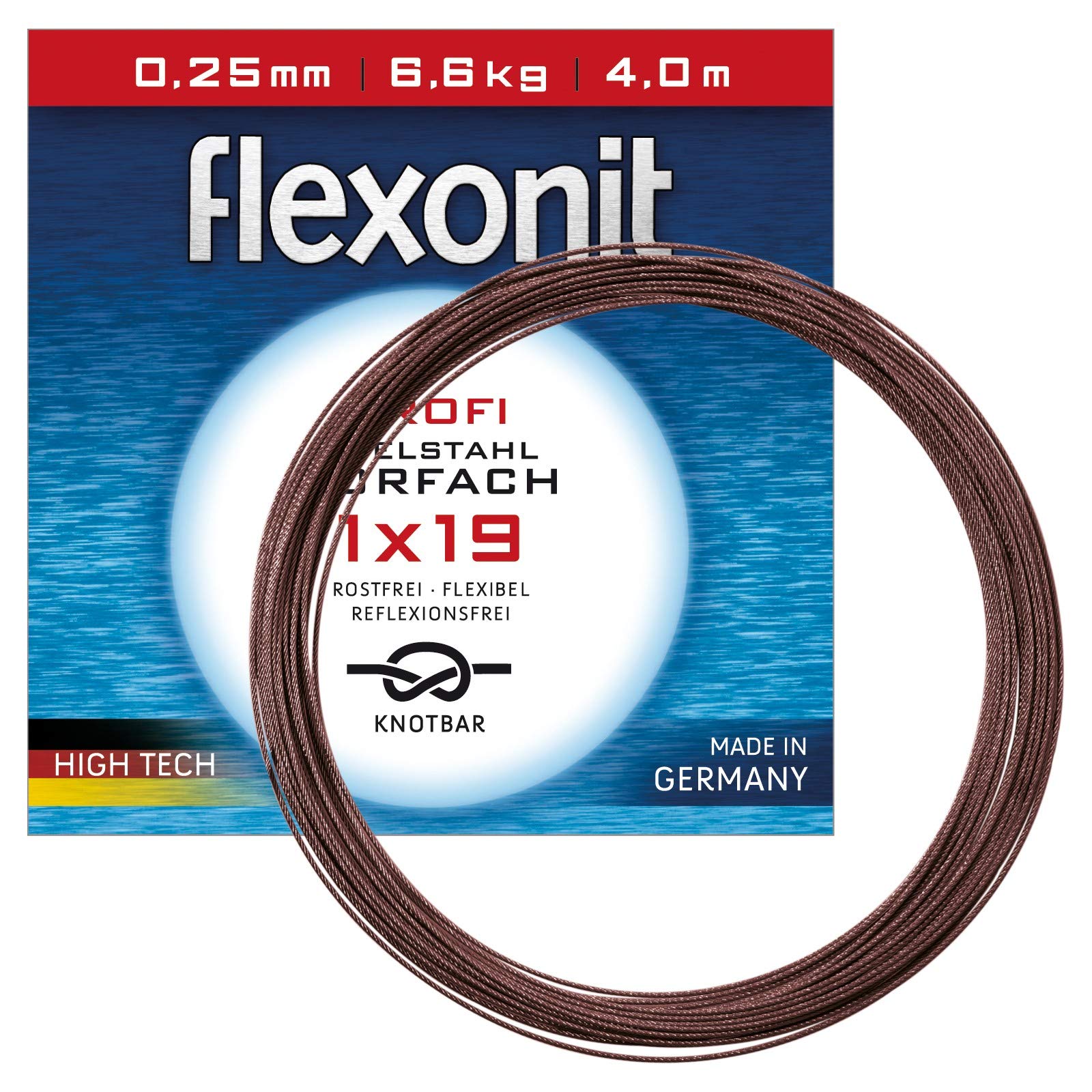 Unisex – Erwachsene 10C4050801000101C10 Stahlvorfach Angeln Meterware-1x19 0,25mm 6,6kg 20m, Bunt, Normal
