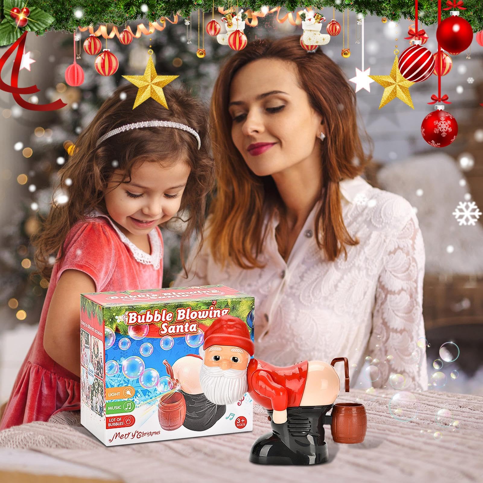 Machine à Bulles Père Noël – 500 Bulles/min – Musique, Lumières, Pet Rigolo – Cadeau Enfant