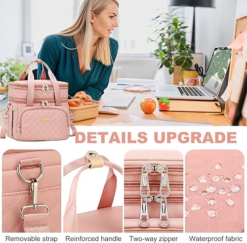 Miniatura 7 de AIJIEKE Lonchera aislada, bolsa grande a prueba de fugas de doble cubierta para el trabajo, doble capa, reutilizable para adultos, para picnic,