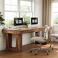 Littletree 86.6" Extra Long Industrial Two Person Computer Desk, Rustic Brown Wooden Double Workstation for Home Office Study