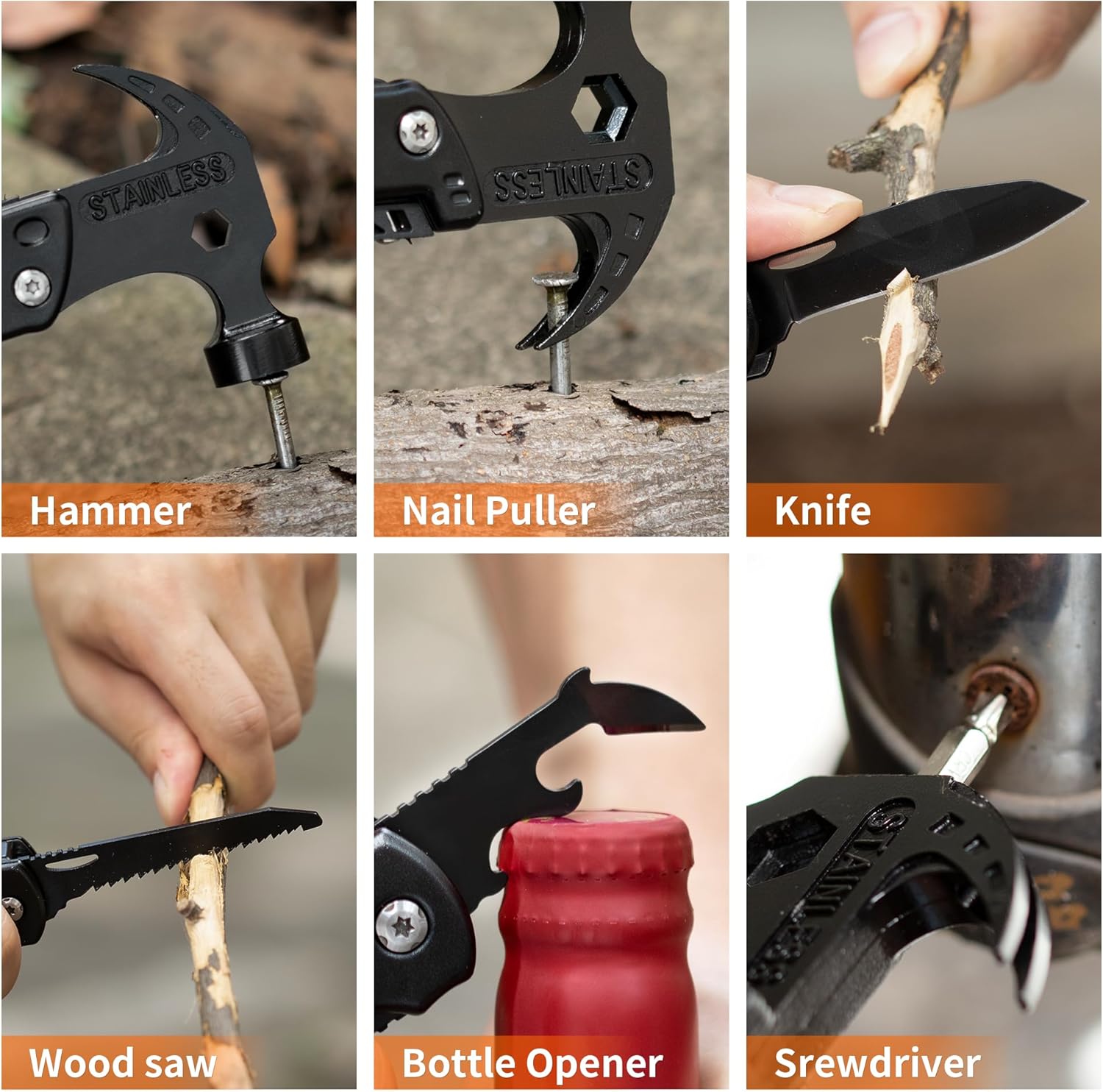 Multitool Hammer, 12-in-1 Multi Tool Gifts for Men, Dad Gifts, Husband Christmas Stocking Stuffers, Camping Tool with Knife, Screwdrivers, Bottle Opener, Multitool for Survival & DIY Projects