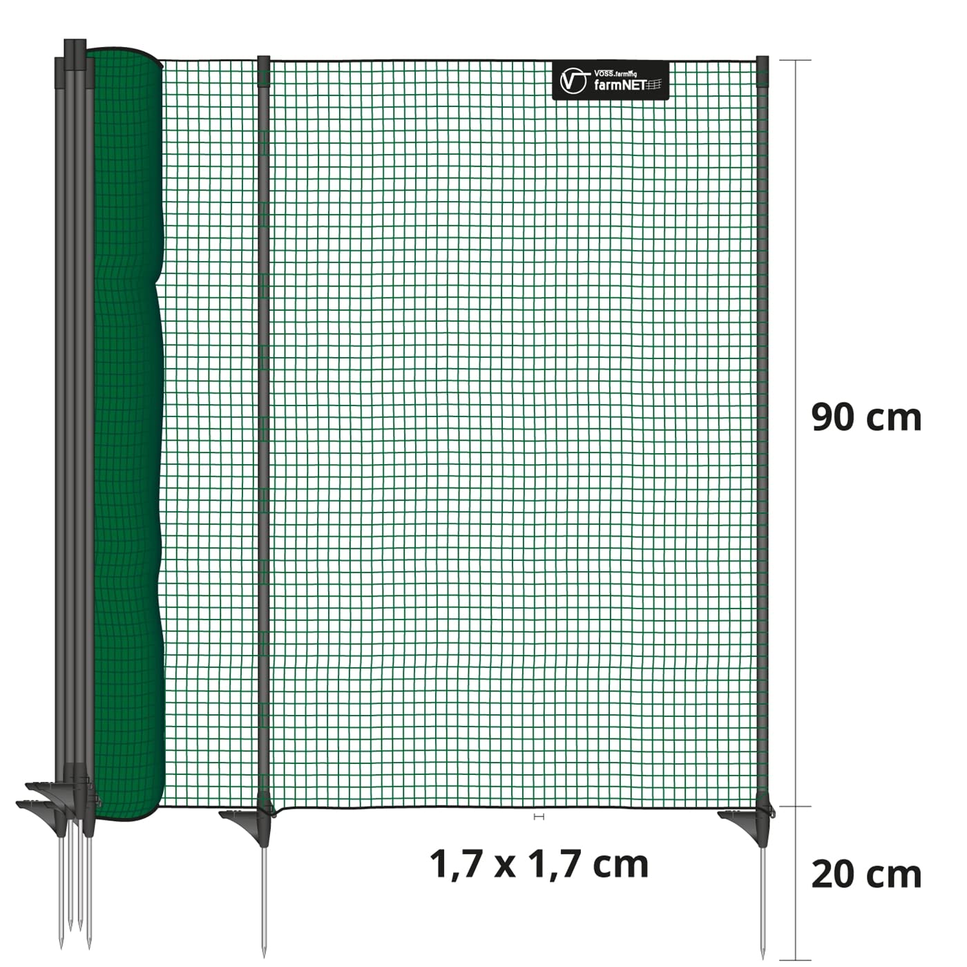 VOSS.farming Begrenzungszaun Classic 15m 90cm Kleintiernetz grün mobiler Zaun