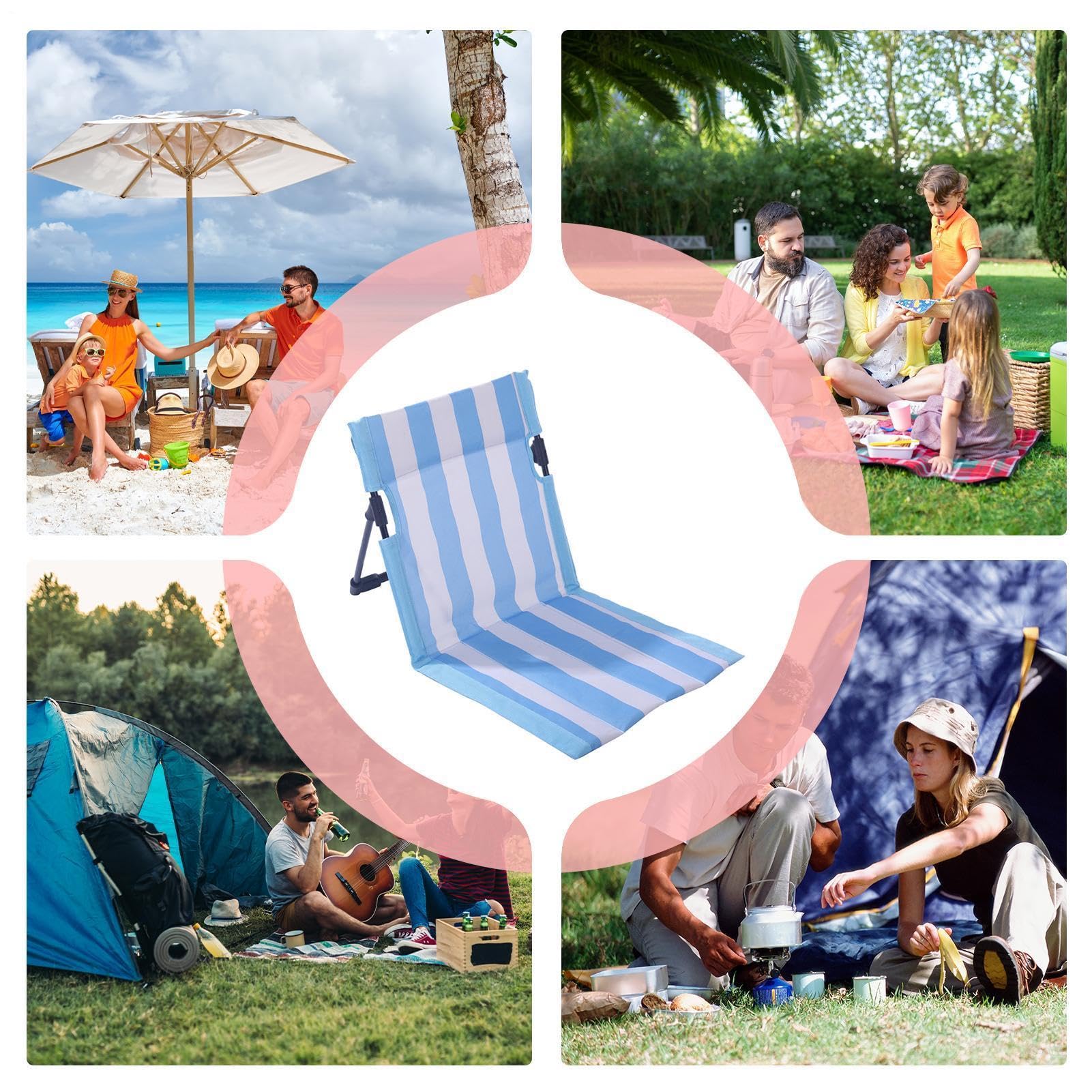 Backpack Beach Chair - 78cm Foldable Seating Mat | Oxford Cloth & Aluminum Alloy Portable Outdoor Lounger With Lumbar Support, Lightweight Folding Lawn Recliner For Camping Patio Pool Picnic
