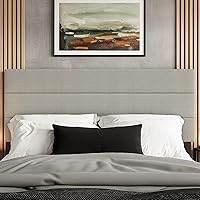 WelcomeTo HOME DESIGN Etta King Upholstered Panel Headboard - Warm Gray Horizontal Channel Tufting, Foam Padded Comfort