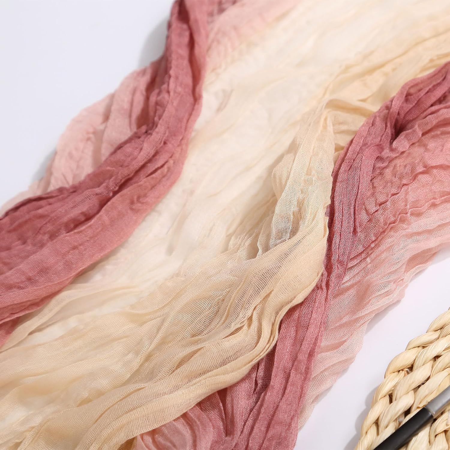 6 Pack Cheesecloth Table Runner, Gradient-Beige and Pink Gauze Table Runner, Widely Use Cheese Cloth Table Runner 120 Inches Long, Versatile Sheer Table Runner with Crinkle, for DIY, Party