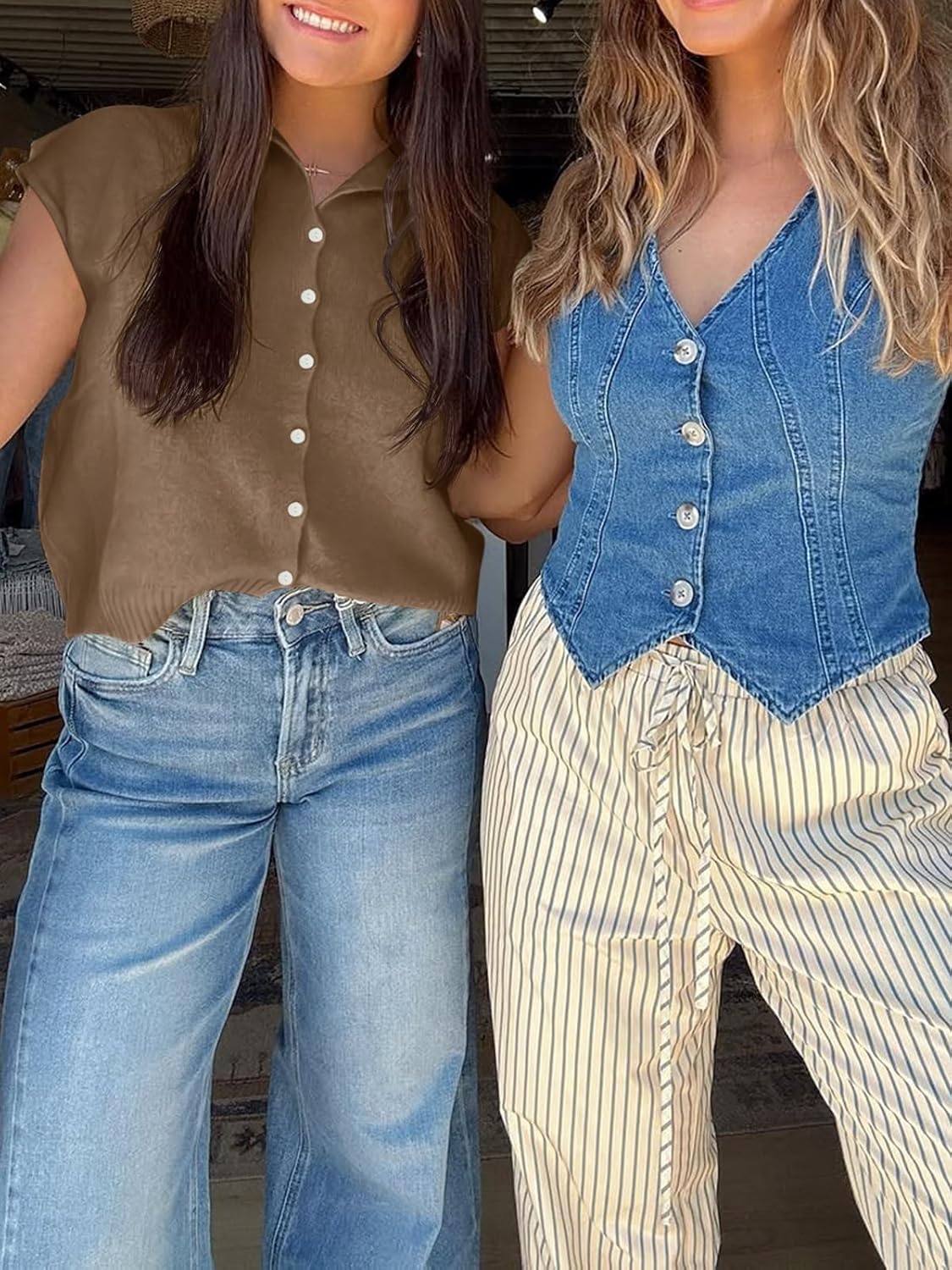 Cicy Bell Womens Cap Sleeve Sweater Vest Lightweight Casual Knit Tank Tops Trendy Crew Neck Button Cardigans - Image 5