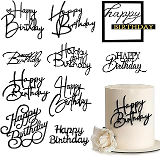10 PCS Black Happy Birthday Acrylic Cake Toppers Mirrored Side Cake Decorations Inserts 10 Styles