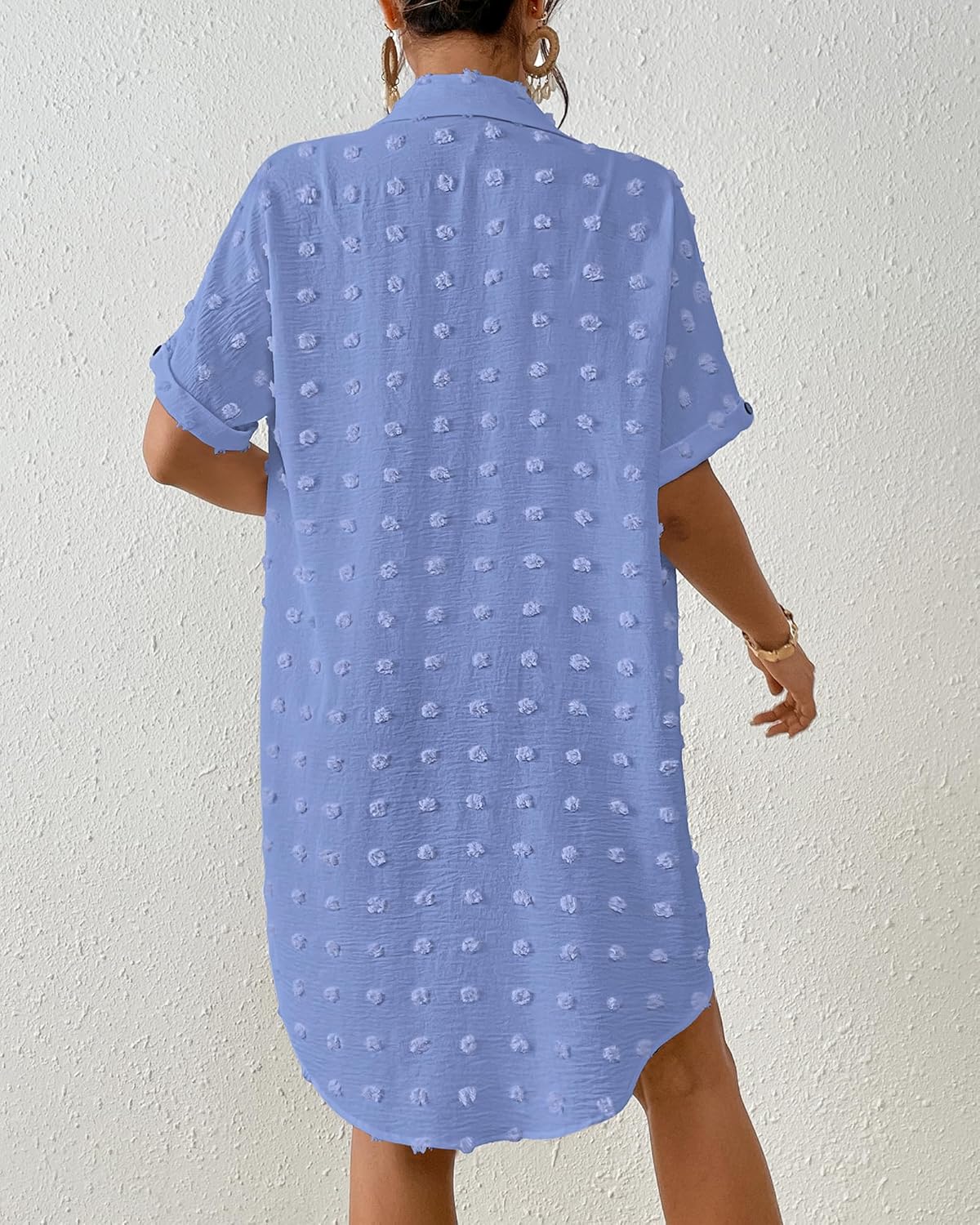 Bsubseach Swimsuit Coverup for Women Swiss Dot Bathing Suit Swimwear Button Down Beach Shirt Cover Up Resort Wear - Image 5