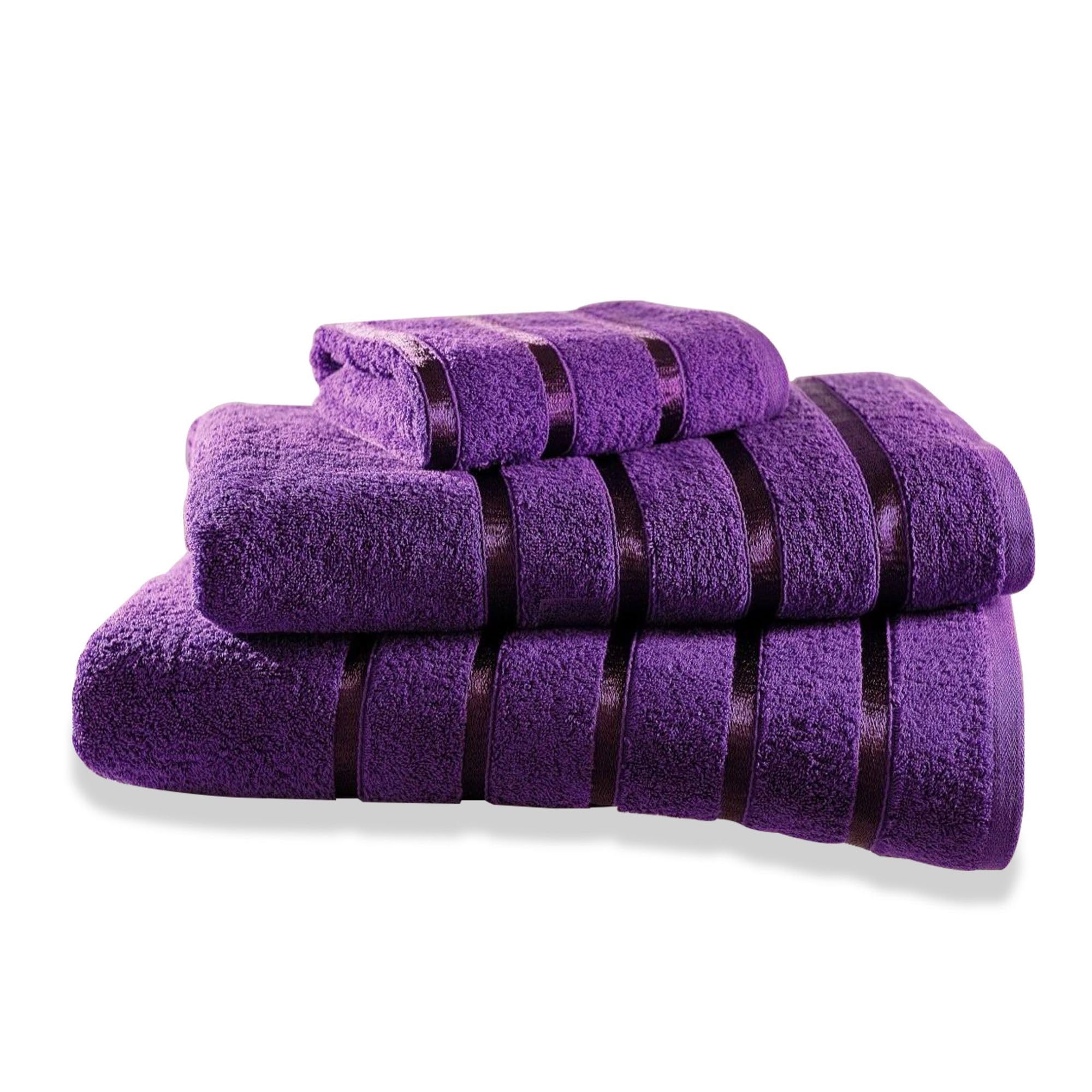 VELVETIO Premium Bath Sheets - Extra Large Towels 400GSM, Ultra Soft 100% Cotton 2 Piece Stripe Bath Sheet, Water Absorbent & Quickly Dry Towels for Bathroom 80 x 140cm, Aubergine