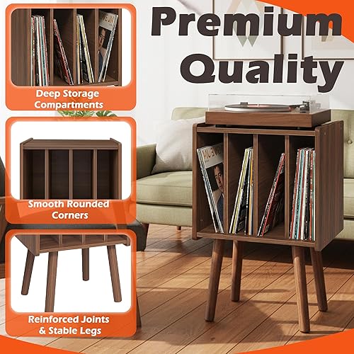Miniatura 4 de Soporte para tocadiscos, mesa de almacenamiento de discos de vinilo con 4 gabinetes, capacidad para hasta 40 vinilos, soporte giratorio moderno de