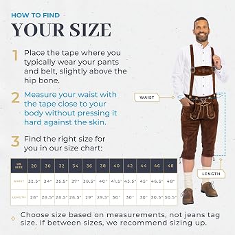 BAVARIA TRACHTEN Men's Kneebound Lederhosen German Oktoberfest Knee Length | Knee-length Bavarian Kneebound lederhosen with embroidered detailing & adjustable suspenders - authentic Oktoberfest style