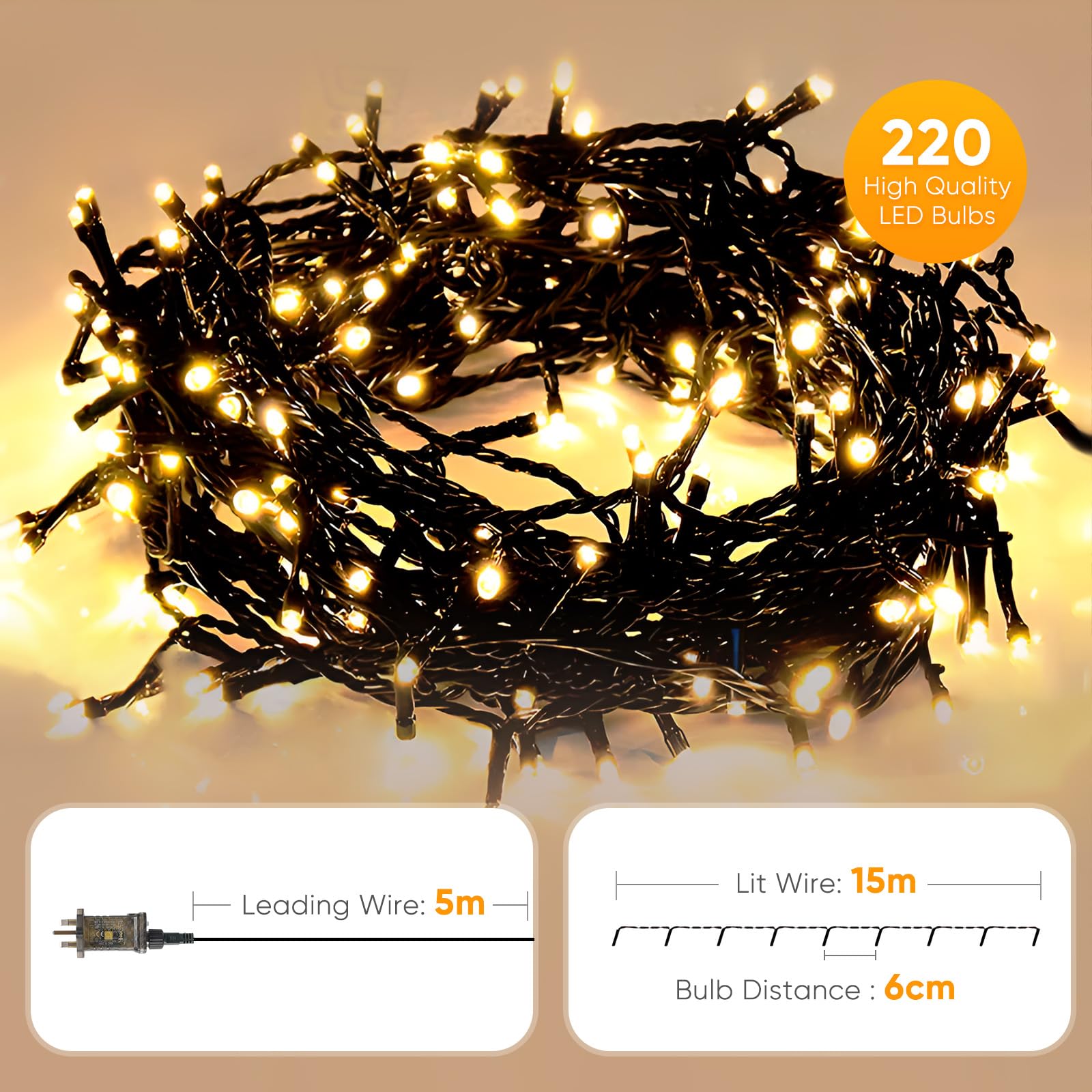 SALCAR 23m Christmas Fairy String Lights with 8 Modes, Memory & Timer Function, IP44 Waterproof, Cold and Warm White - Image 4