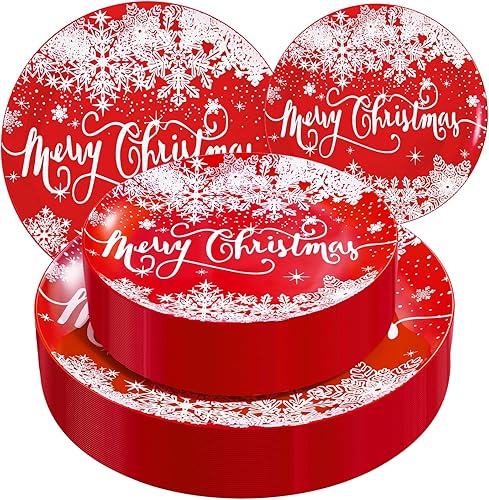 SUT 30 platos de plástico de Navidad para invitados, platos rojos para fiesta de Navidad, platos desechables resistentes incluyen 30 platos de