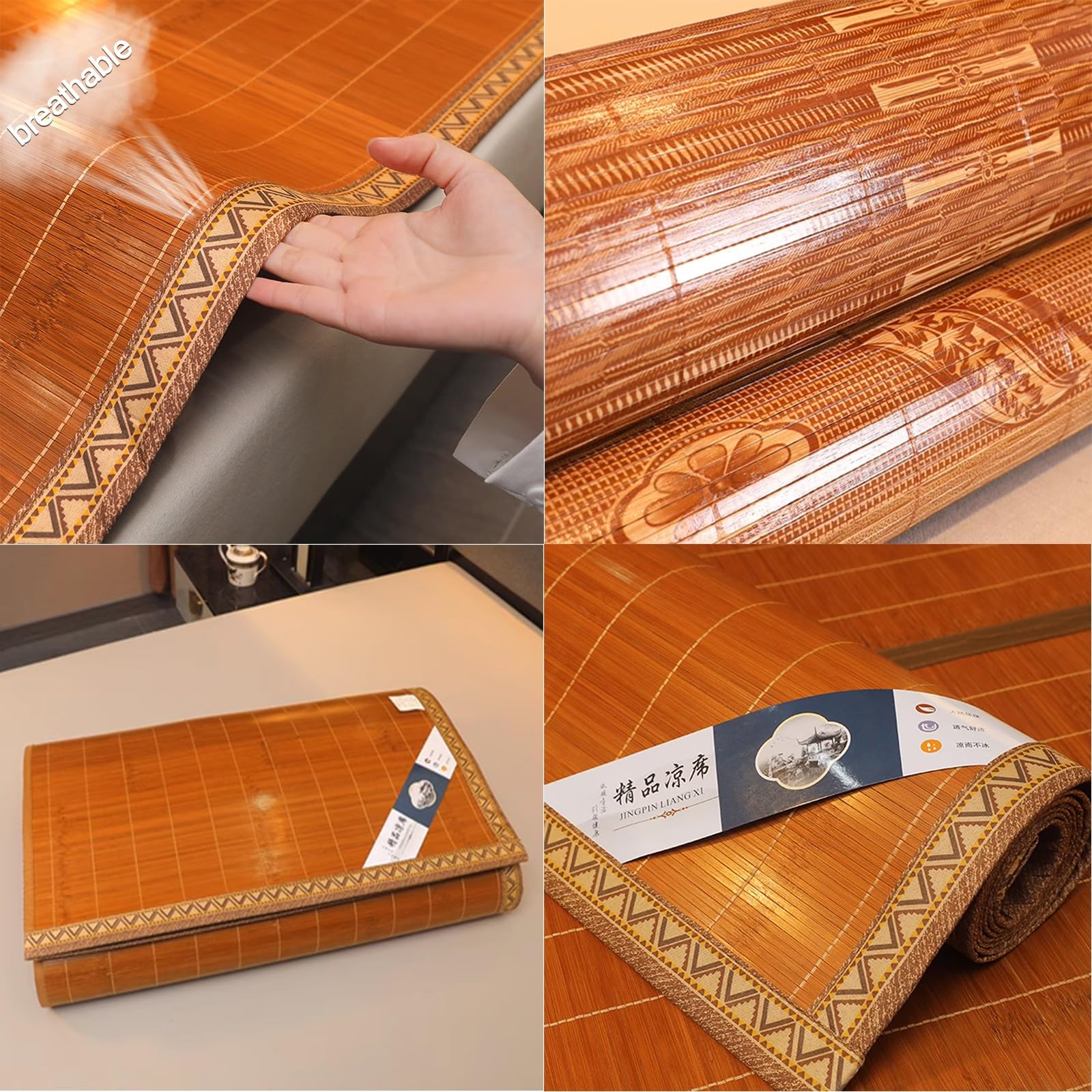 Bambus-Bettmatte, 190/195/200/220 cm Atmungsaktive Bambus-Matte Bett Schlafen Pad, Sommer Schlafmatte, Geeignet Für Studentenwohnheime Mit Einzelbett (ohne Kissenbezug) (Size : L195xW135cm)