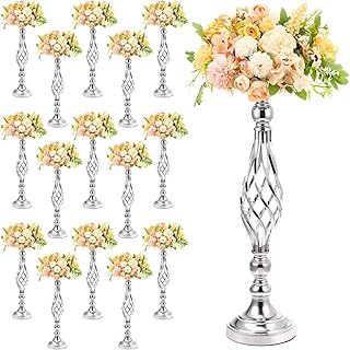 Rtteri 20 Pcs Metal Flower Arrangement Stand Wedding Flower Centerpieces Stand Elegant Metal Vase Candelabra Candle Holder for Wedding Reception Table Decor Party Hotel Home Decor (Silver)