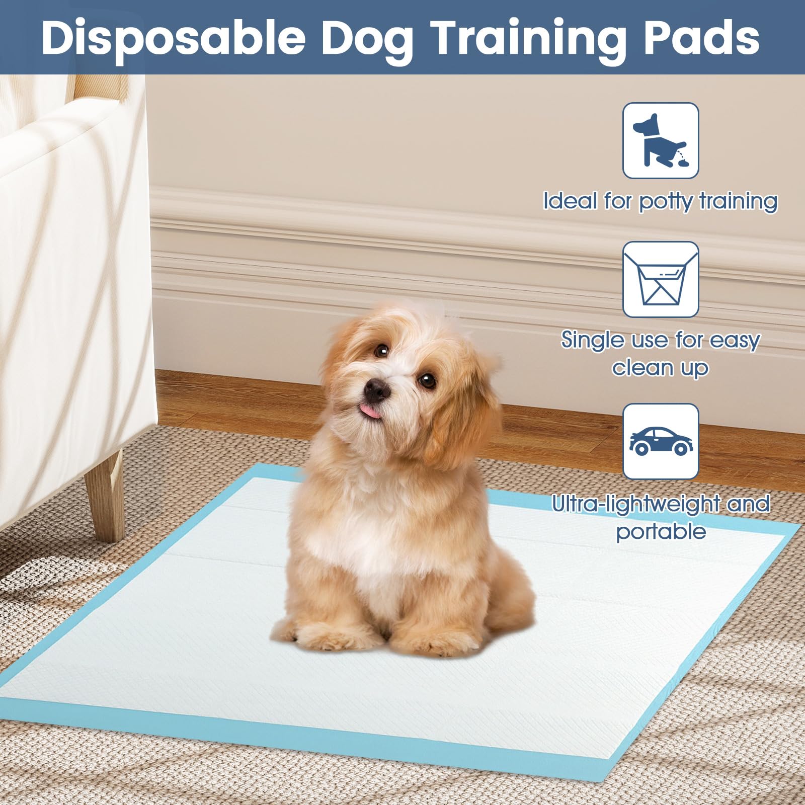 COSTWAY Almohadillas de Adiestramiento de Perros y Cachorros, 60 x 43 cm (300 Unidades) Empapadores Perros de 6 Capas, Almohadillas Desechables, Transpirables, Secado Rápido, A Prueba de Fuga