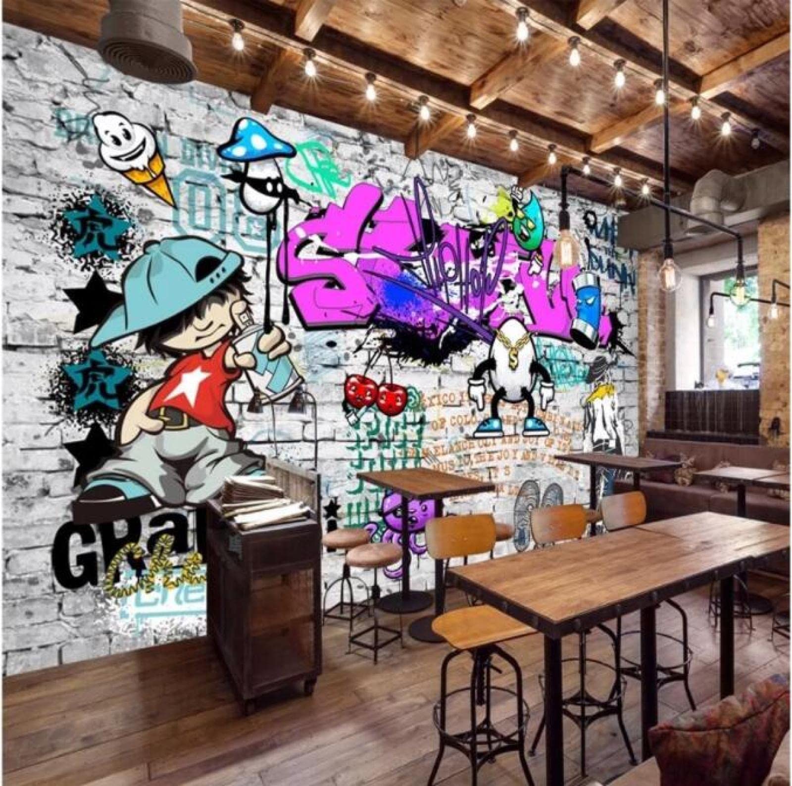 Papier Peint Mural Art De Rue Graffiti Mur De Briques Fond D'Écran Restaurant Décor, 3D, 350x245cm