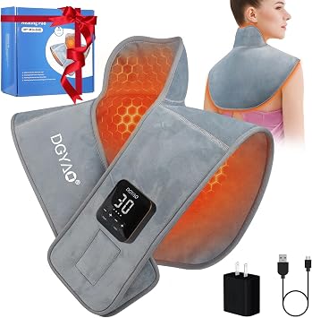 Rechargeable Portable Shoulder and Neck Heating Pad, Wearable Heater 4 Levels of Temperature Settings and 6 Levels of Timed Auto Off, Relieve Shoulder and Neck Pain
