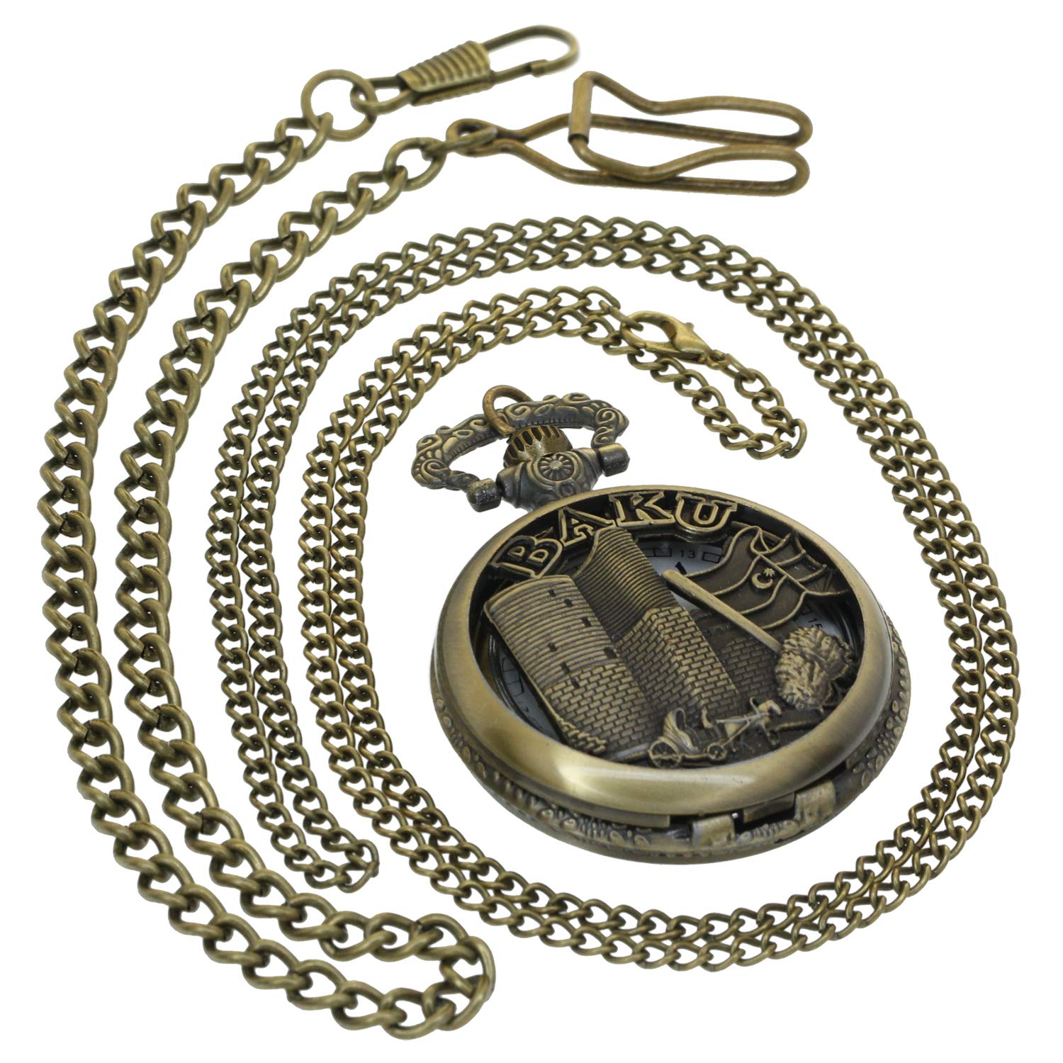 Indian Chief Tribe Bronze Large Pocket Watch Vintage Quartz Pendant  Necklace Fob Hunter Watches Clock
