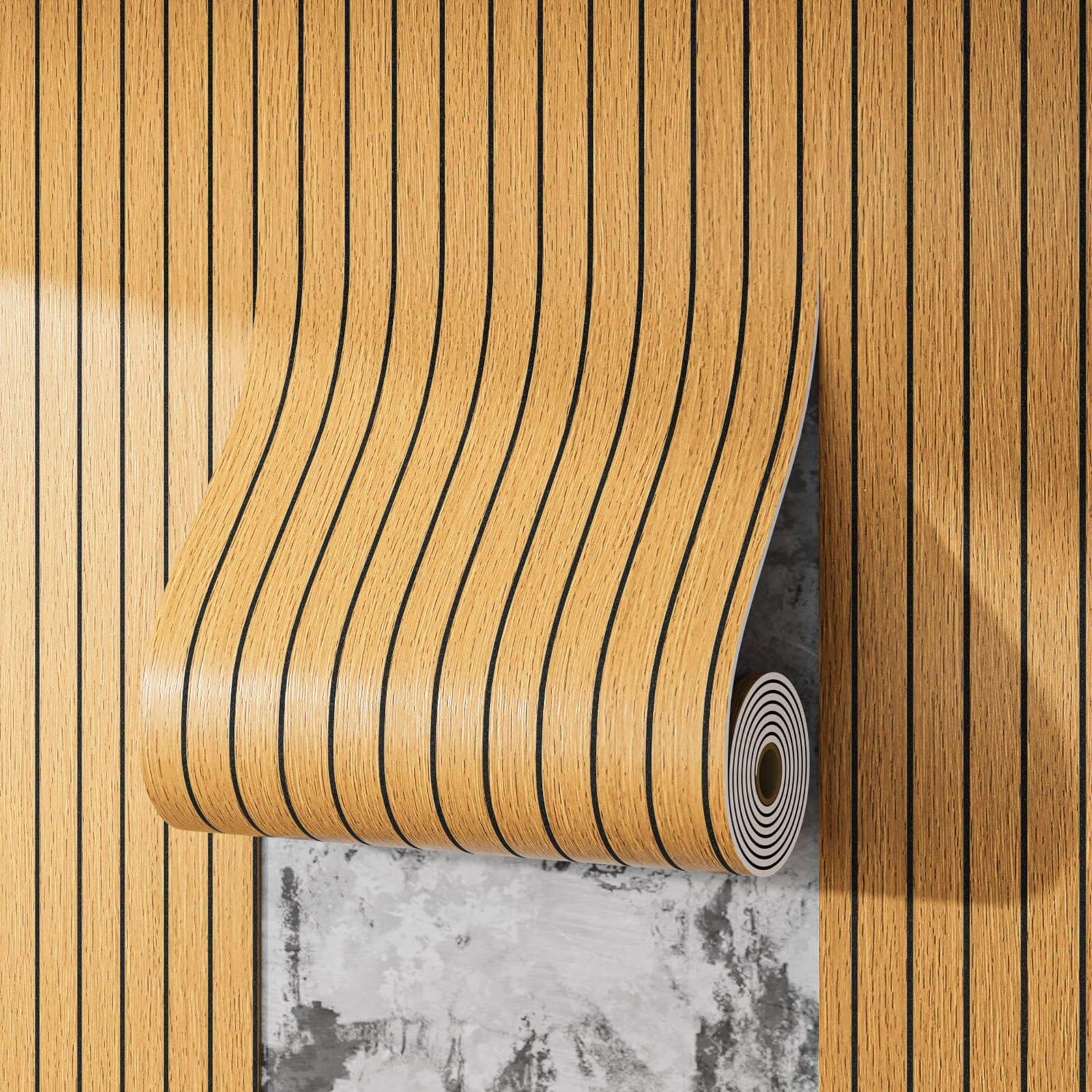 Akustikpaneele 3mm & 3D-Holzoptik, Selbstklebende Wandpaneele, PVC Tapete, Dekorativ Abziehen & Aufkleben Holzpaneele für Küche/Wohnzimmer/Schlafzimmer/Bad/Büro(H,60 x 300cm)