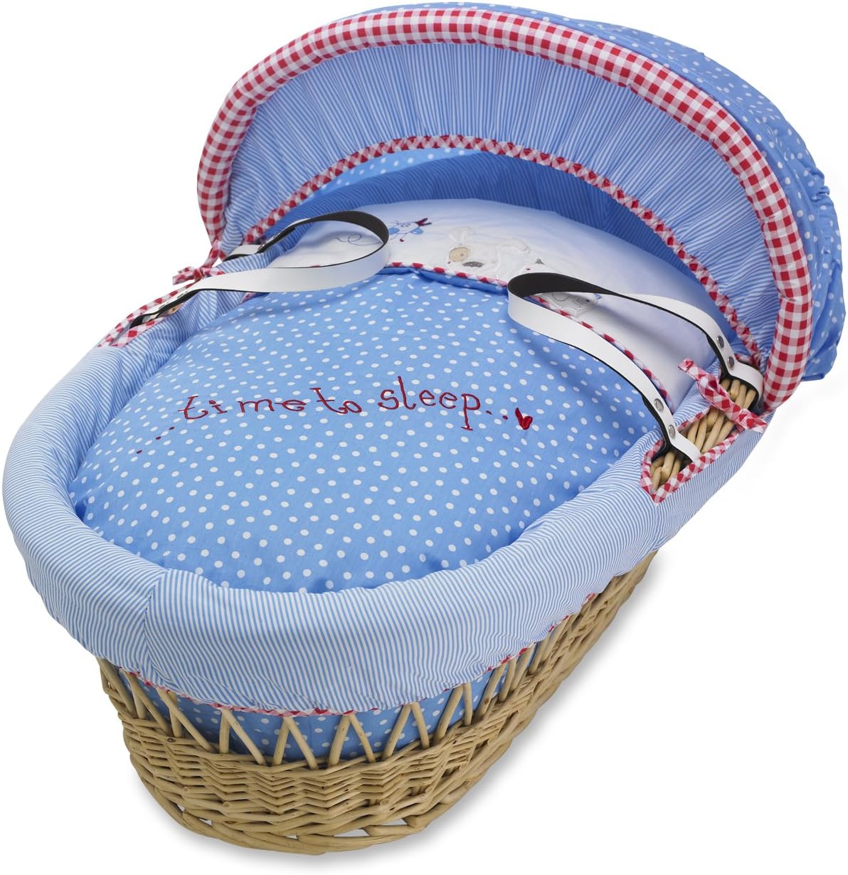 Izziwotnot Petit Henri on Natural Wicker Moses Basket
