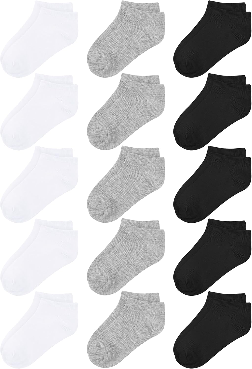 Cooraby 15 Pack Kids' Half Cushion Low Cut Athletic Ankle Socks Boys Girls Ankle Socks