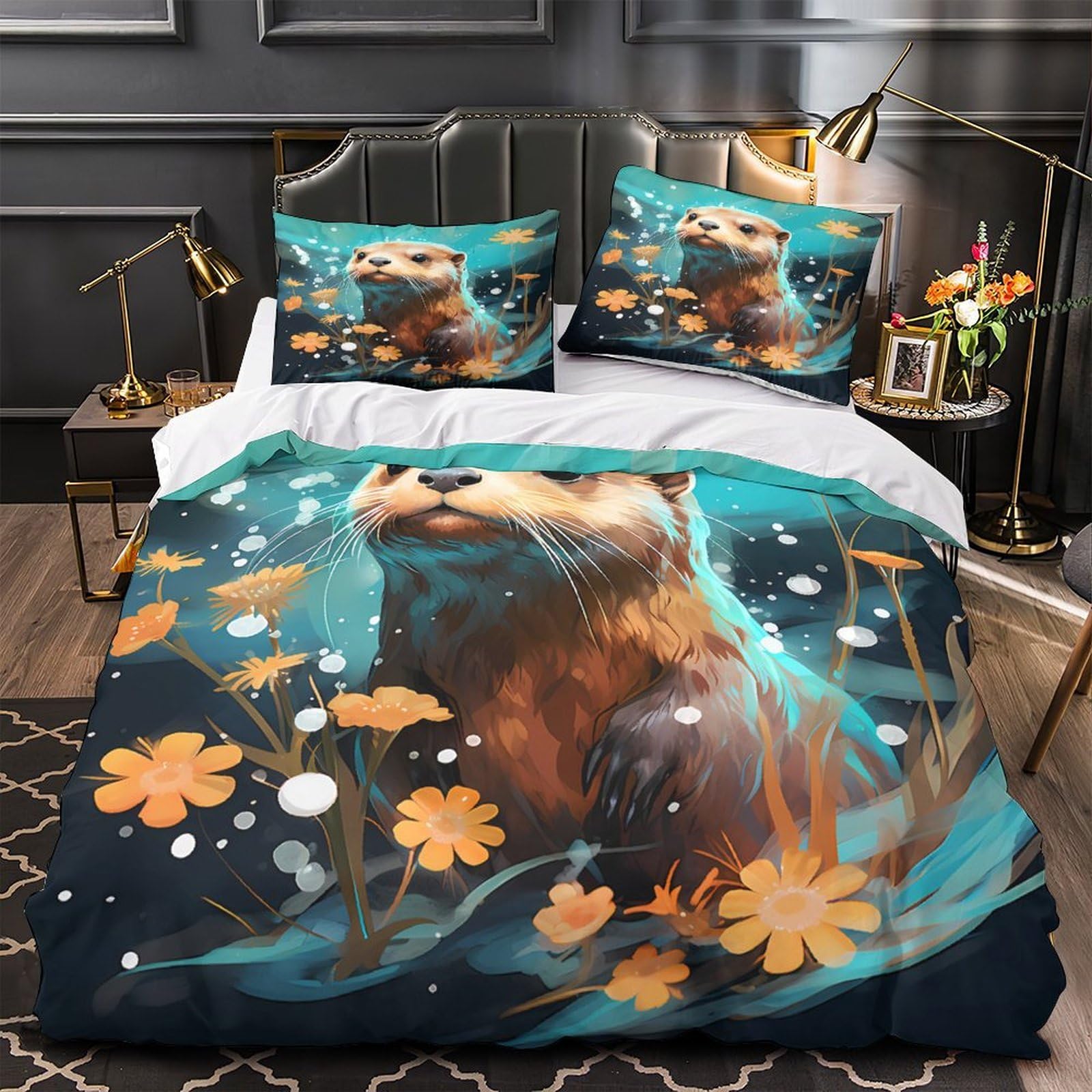 Housse de couette loutre sous l'eau pour créer un cocon de douceur aquatique dans la chambre