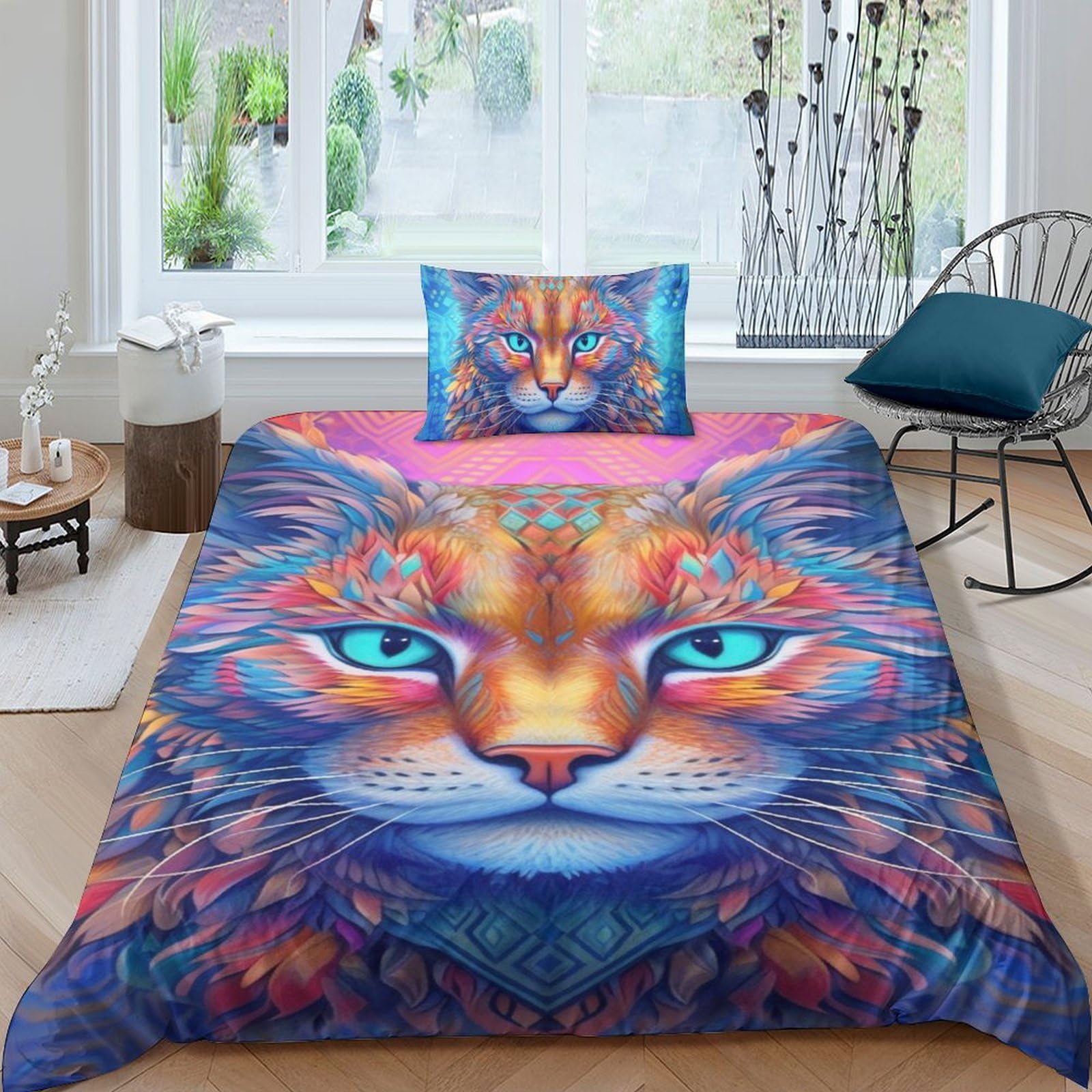 Parure de lit de literie artistique chat 135x200 cm hypoallergénique contre les allergies