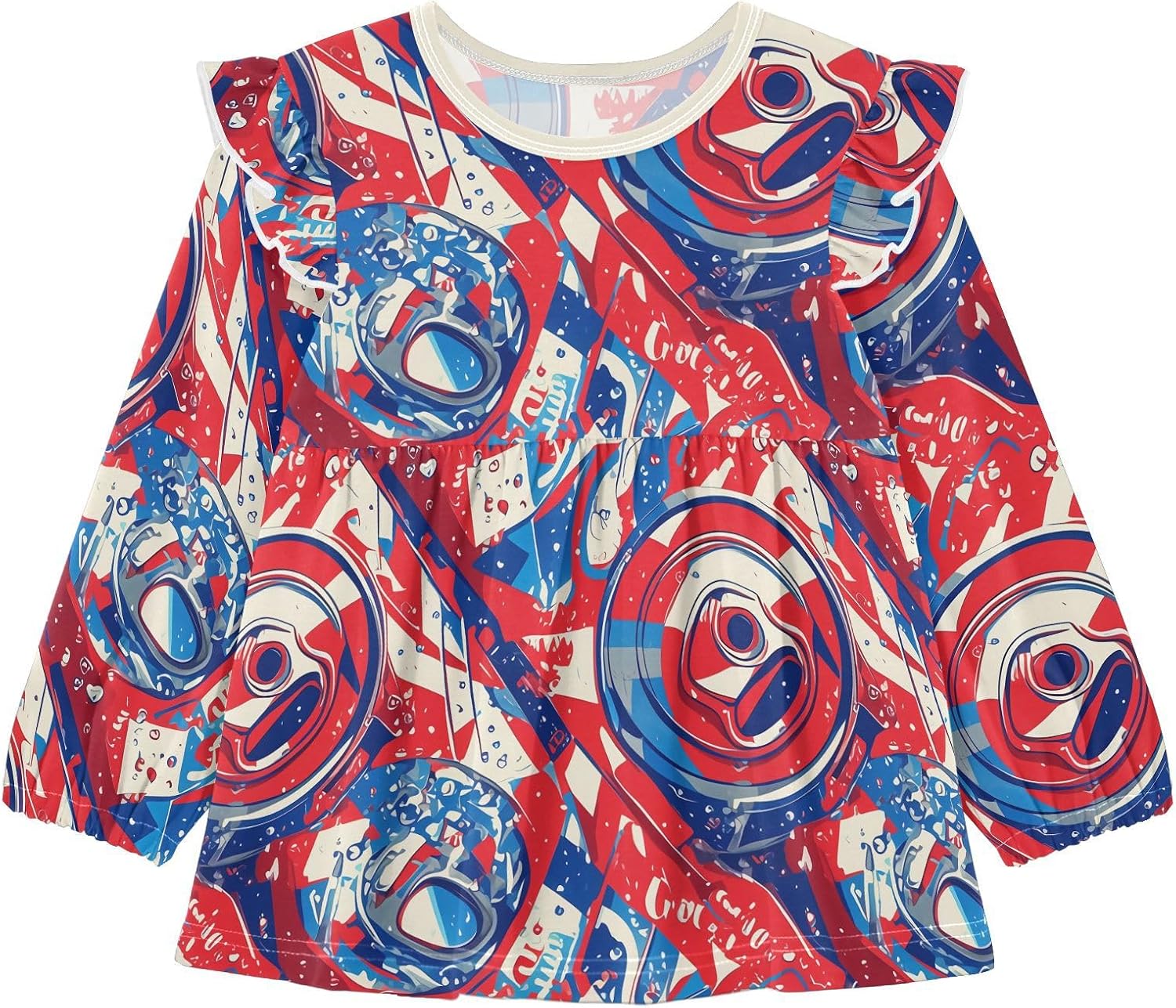 visesunny Toddler Clothes for Girls Red Blue Cans Long Sleeve Fall Shirts Cotton Top with Ruffle Collar