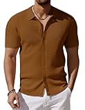 Men's Vintage Knit Shirt Short Sleeve Button Down Polo Shirts for Summer Casual & Vacation