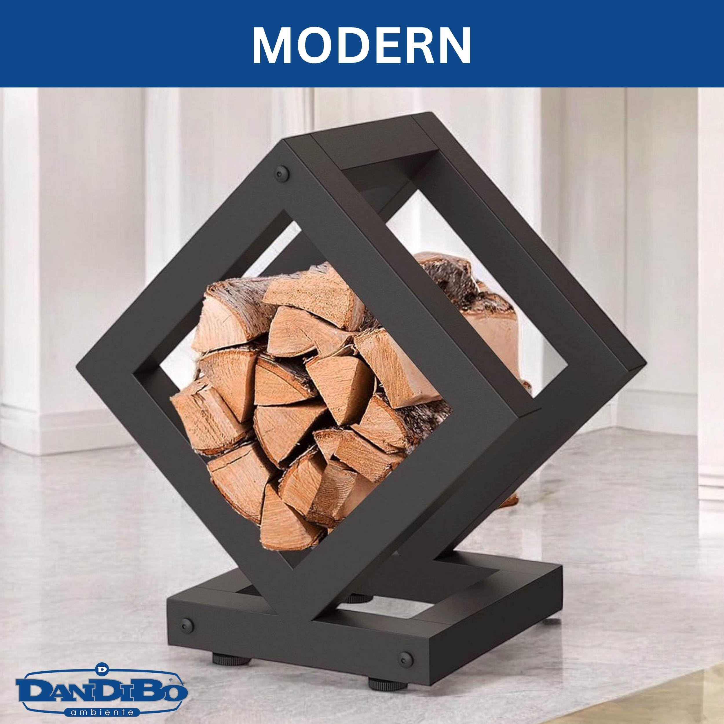 DanDiBo Estantería para leña interior de metal negro cubo cuadrado 96606 – Estantería para leña de madera