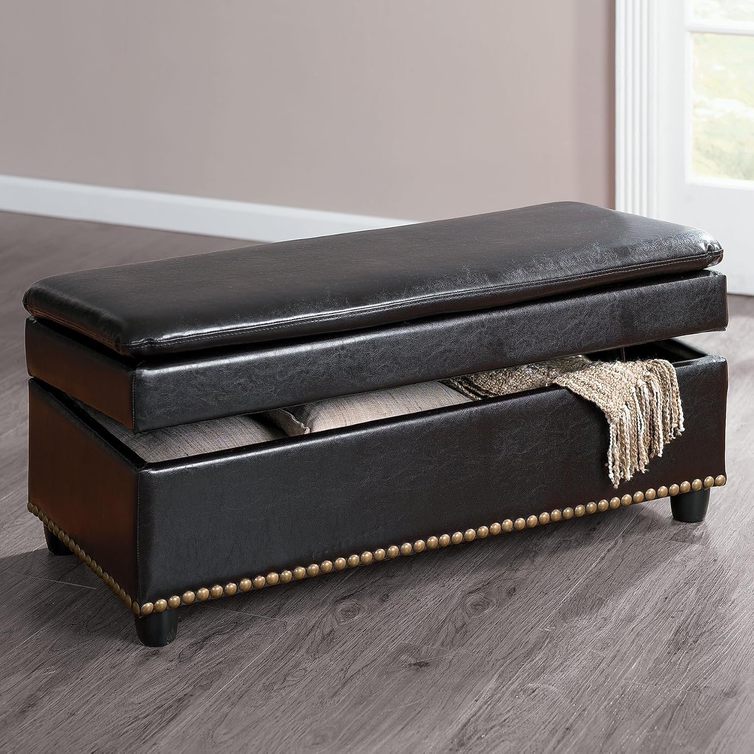BrylaneHome 400 Lbs. Weight Capacity Extra Wide Studded Ottoman - Blue Haze