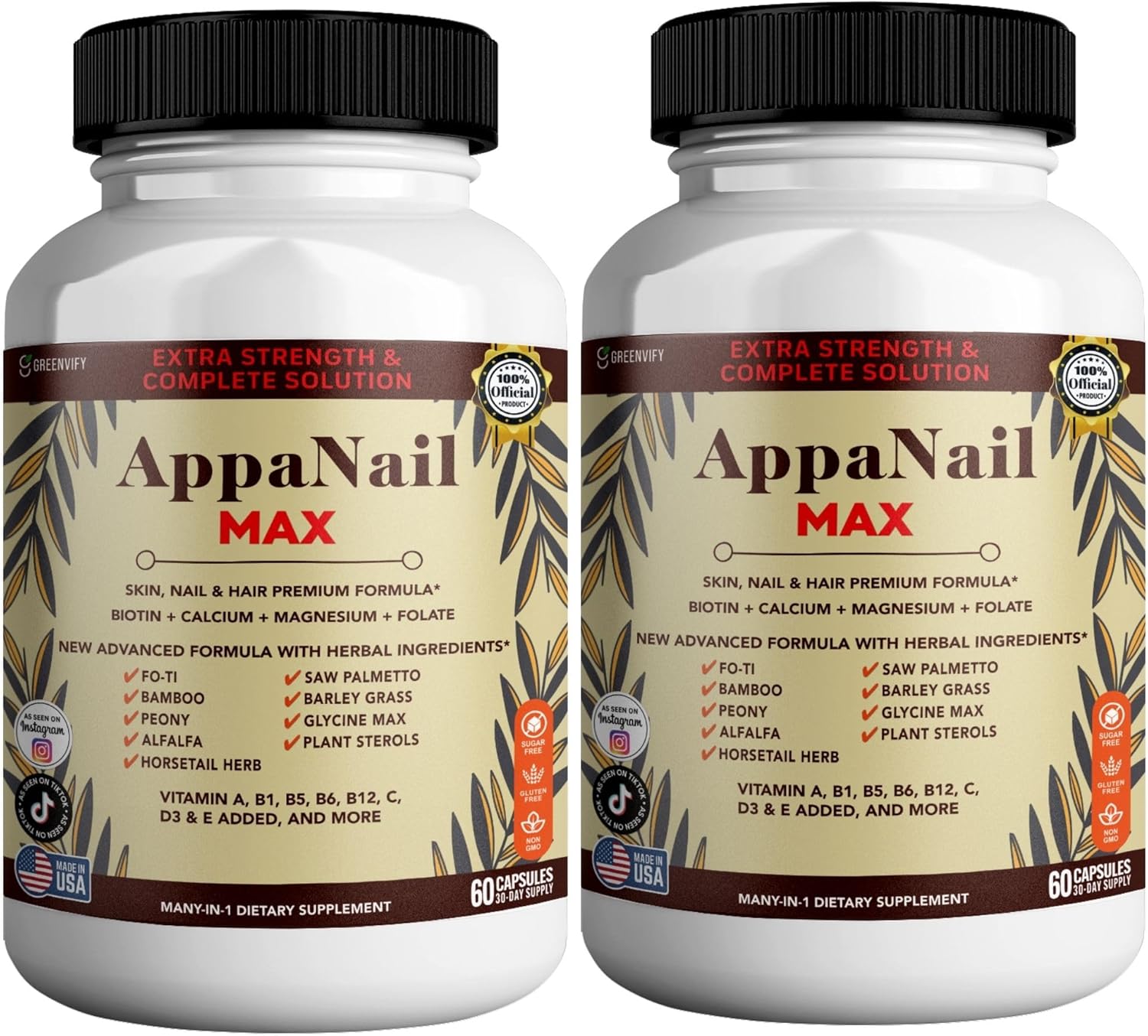 AppaNail MAX Hair Skin & Nail Supplement, 60 Capsules, with Biotin 5000mcg, Vitamins, Minerals & Herbal Complex (2)