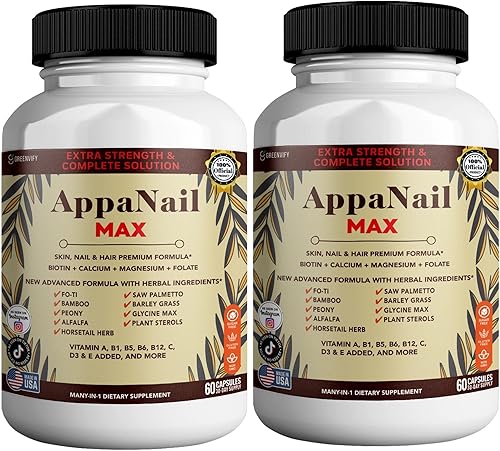 AppaNail MAX Suplemento para la piel y las uñas, 60 cápsulas, con biotina 5000mcg, vitaminas, minerales y complejo herbario (2)