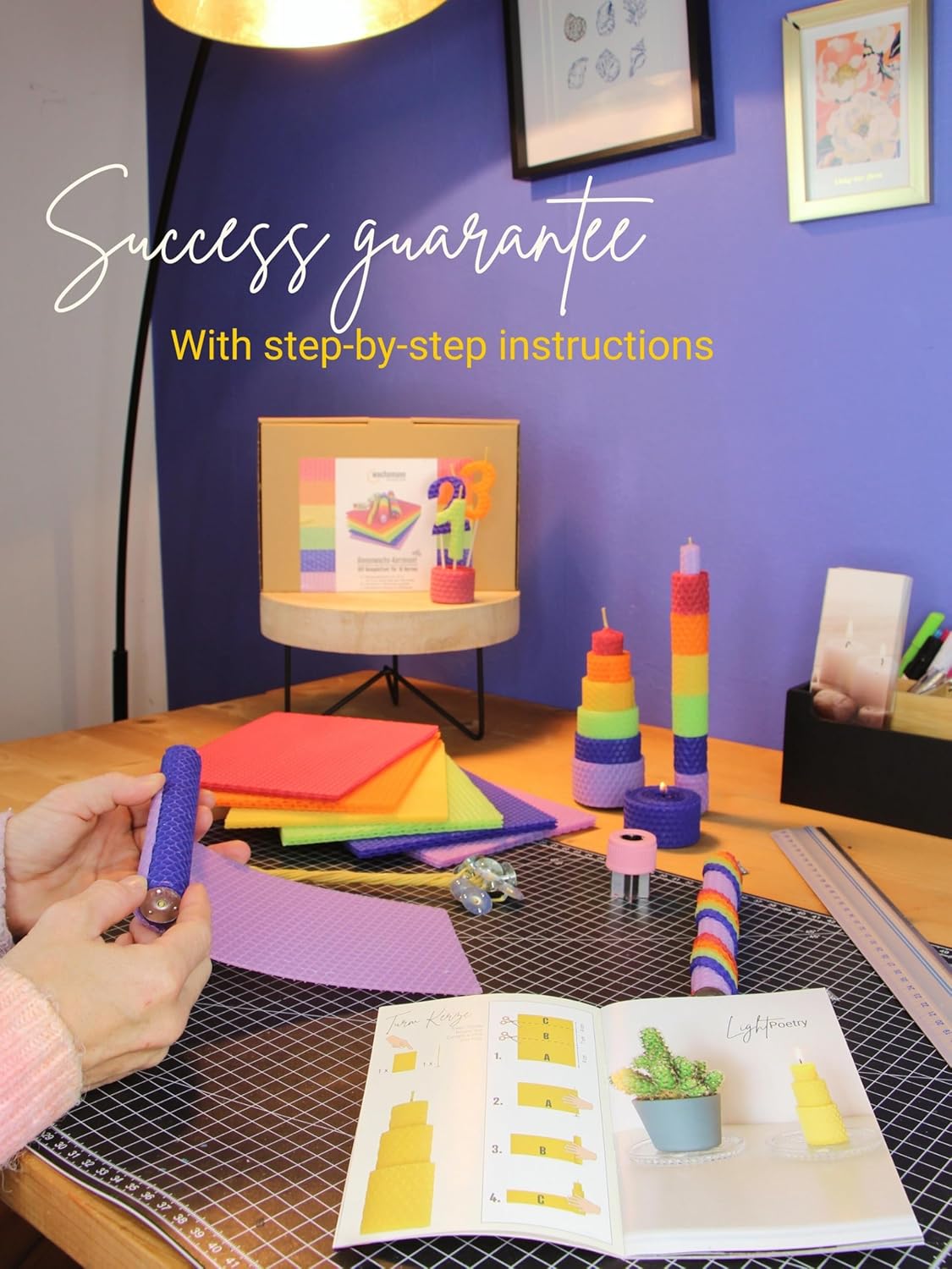 Wachsmann Candle Craft Set "Rainbow", 100% Beeswax from Germany, 18 Coloured Wax Plates (20 x 15 cm) with Hemp Wicks - Make Your Own Candles Set for Children & Adults, DIY Beeswax Candles